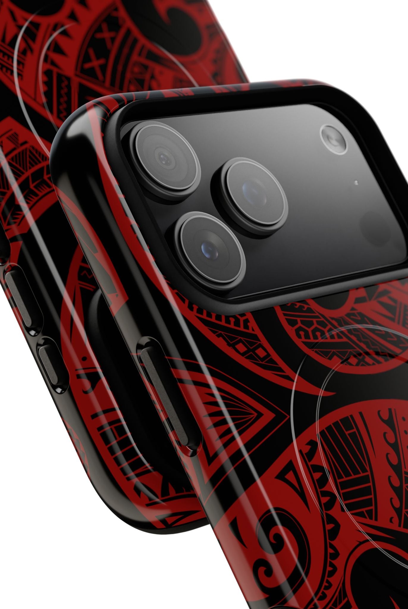 Island Tribal MagSafe iPhone Case Detail View - Hawaiian Crimson Red Polynesian Tribal Design Close Up - The Local Banyan