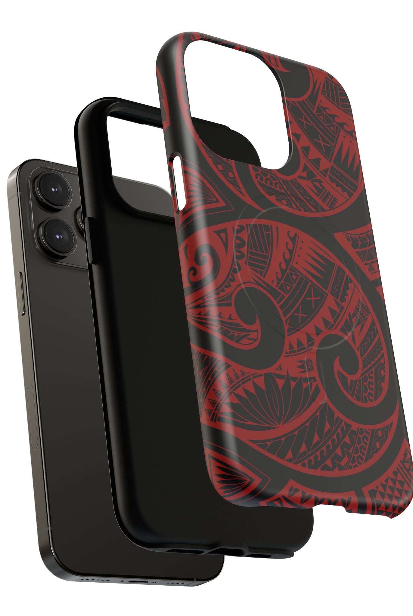 Woman holding Island Tribal MagSafe iPhone Case - Hawaiian Crimson Red Polynesian Tribal Design - The Local Banyan