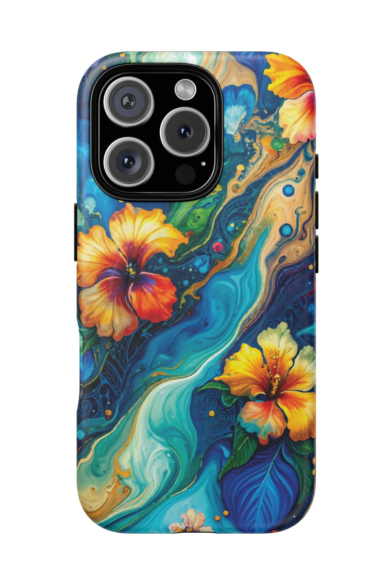Aloalo Drift MagSafe iPhone Case iPhone 16 Pro Matte - Hawaiian Hibiscus Teal Ocean Wave Design - The Local Banyan