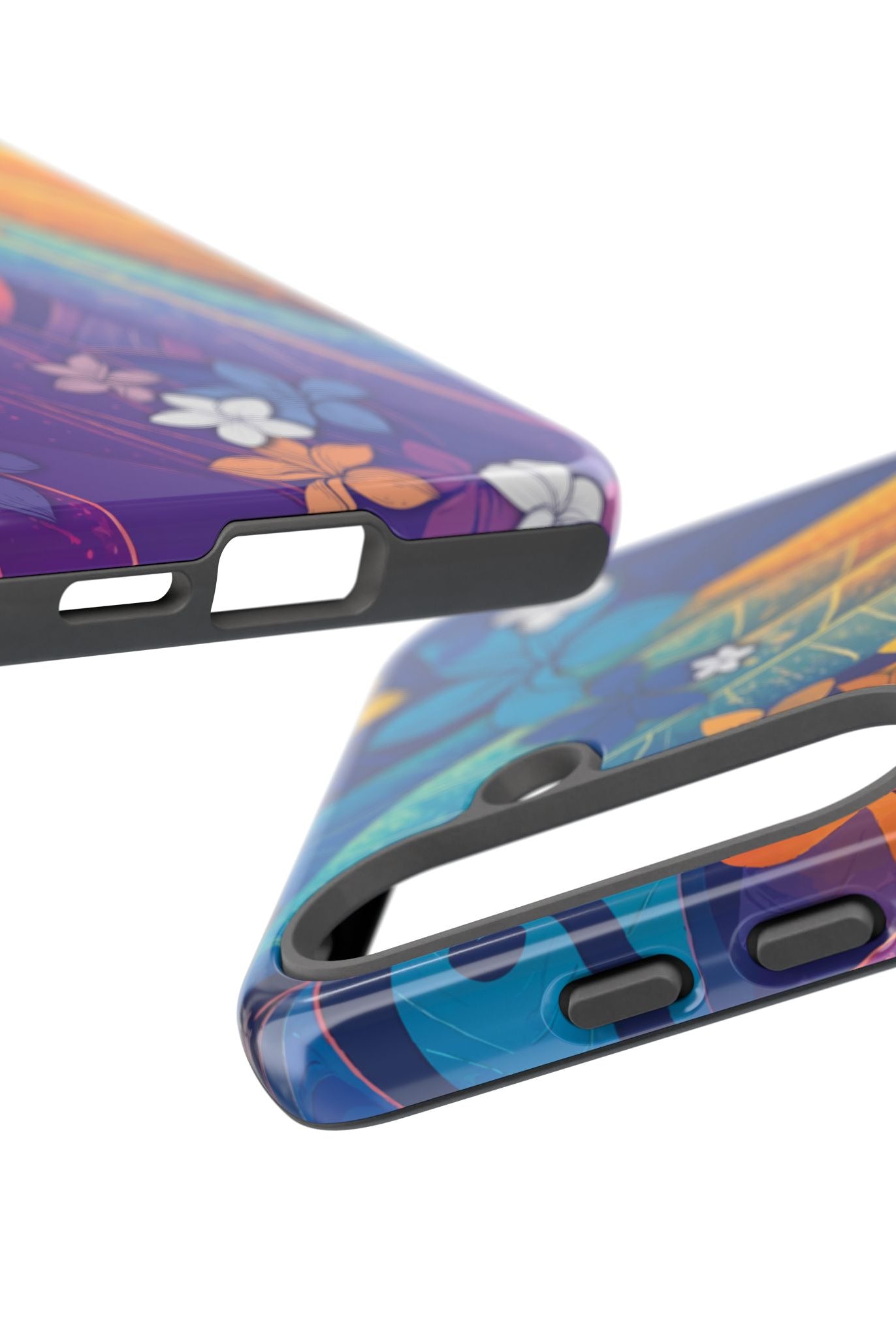 Woman holding Mauna Sunrise Tough Samsung Galaxy Case - Hawaiian Colorful Sunrise Plumeria Design - The Local Banyan