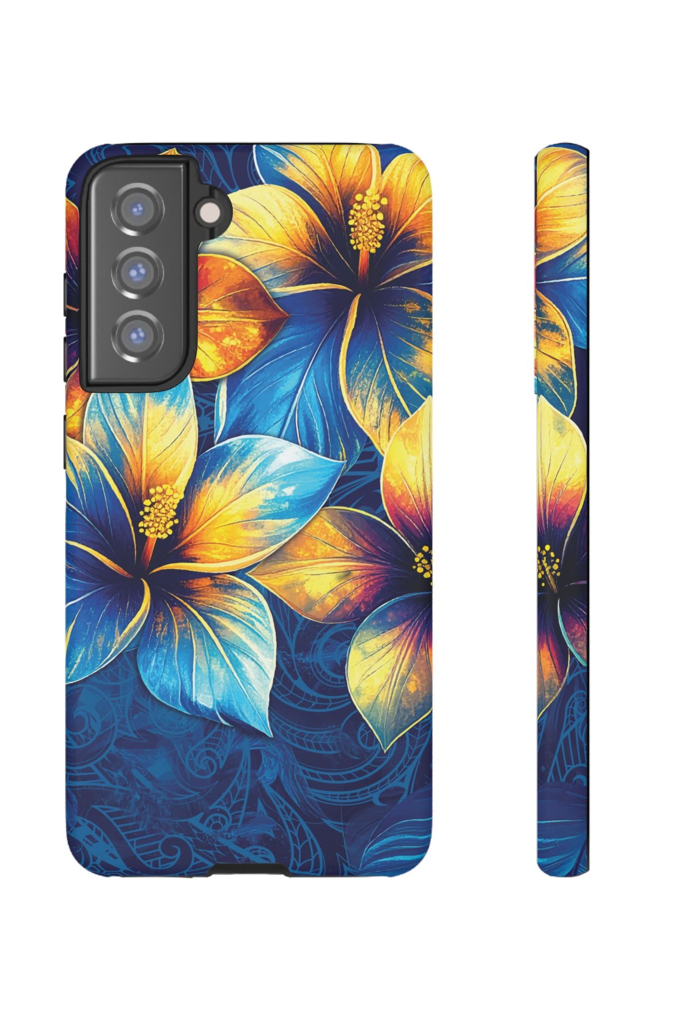Pua La Tough Samsung Galaxy Case Samsung Galaxy S21 FE Matte - Hawaiian Golden Hibiscus Sun Flower Sapphire Design - The Local Banyan