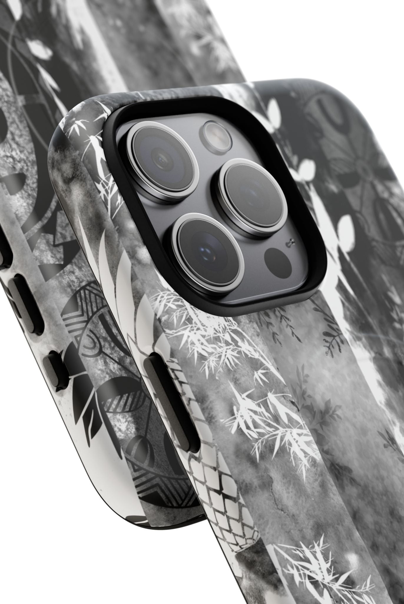 Monochrome Oasis MagSafe iPhone Case Side View - Dual Layer Drop Protection Hawaiian Phone Case - The Local Banyan