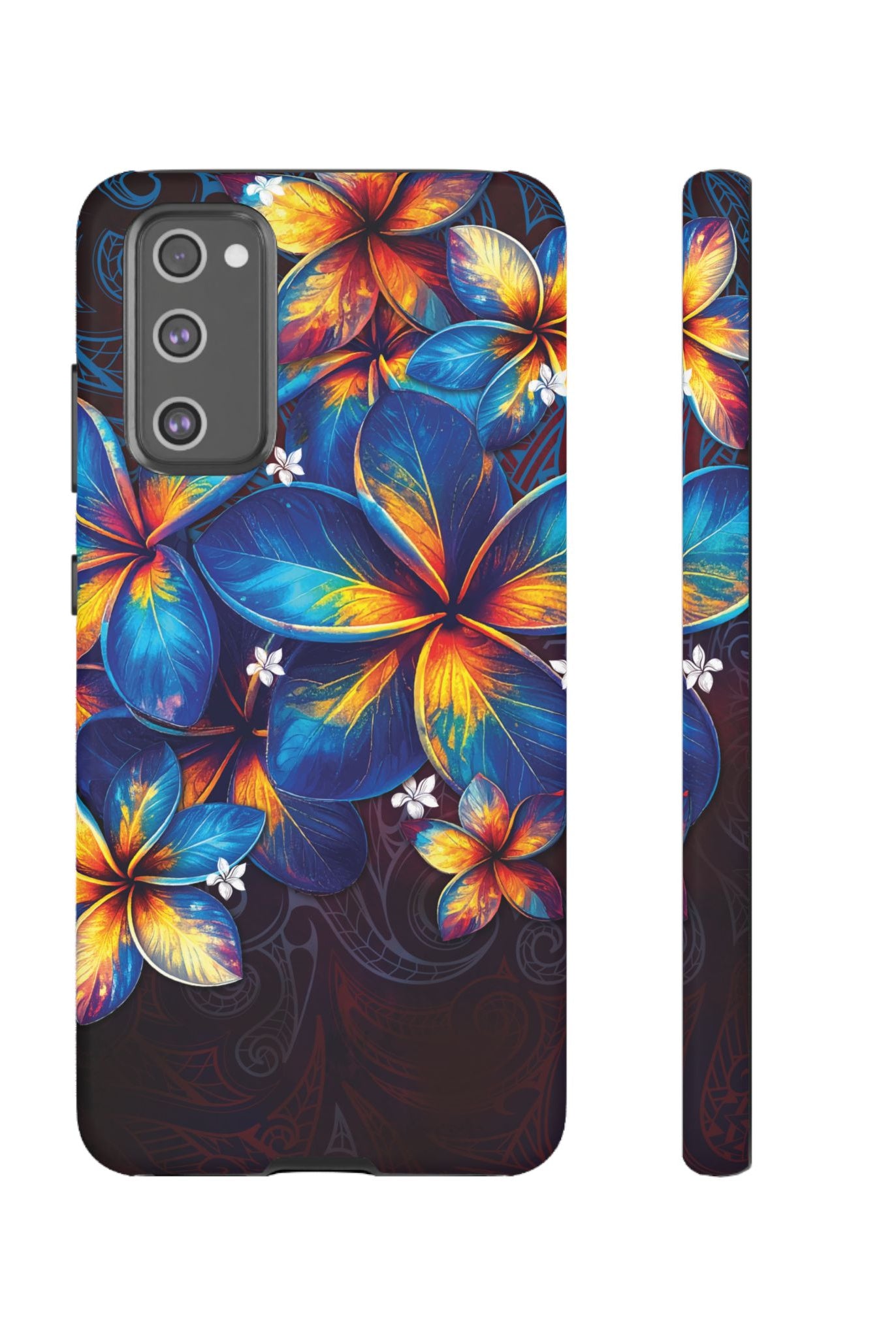 Nohea Twilight Tough Samsung Galaxy Case Samsung Galaxy S20 FE Matte - Hawaiian Blue Orange Plumeria Twilight Design - The Local Banyan