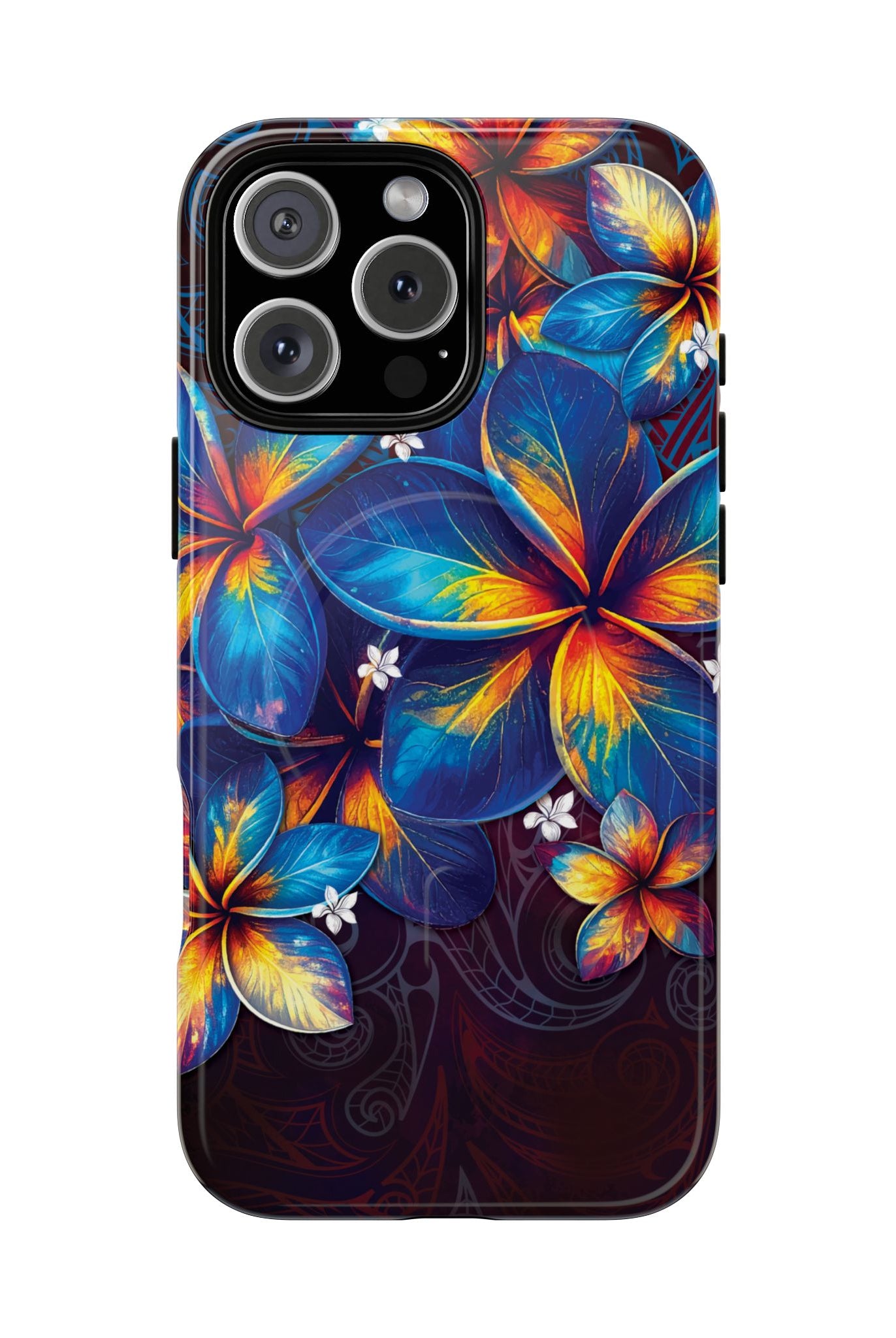 Nohea Twilight MagSafe iPhone Case iPhone 16 Pro Max Glossy - Hawaiian Blue Orange Plumeria Twilight Design - The Local Banyan