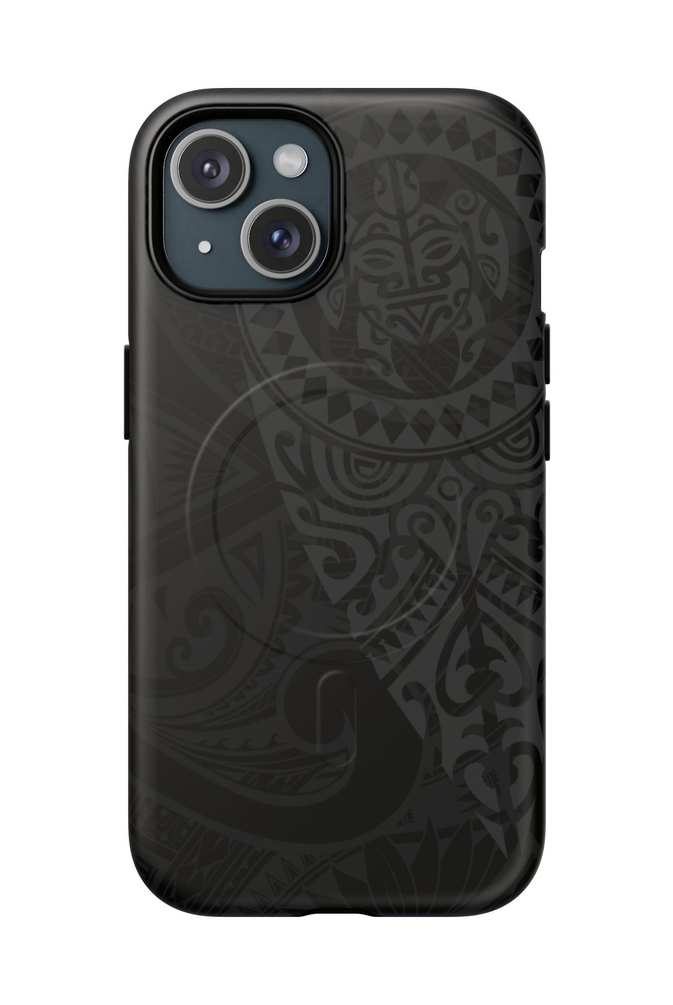Tribal Guardian MagSafe iPhone Case iPhone 15 Matte - Hawaiian Black on Black Polynesian Tribal Design - The Local Banyan