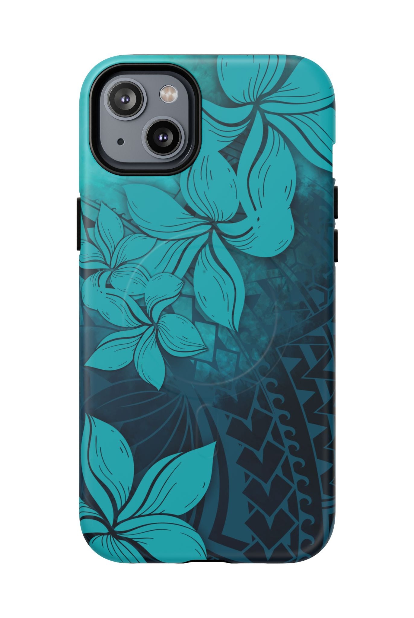 Moana Bloom MagSafe iPhone Case iPhone 14 Plus Matte - Hawaiian Teal Plumeria Ocean Tribal Design - The Local Banyan