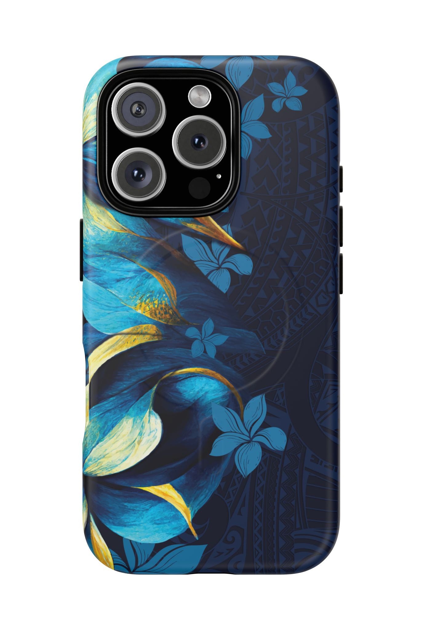 Po Mahina MagSafe iPhone Case iPhone 16 Pro Matte - Hawaiian Moonlit Teal Gold Floral Design - The Local Banyan