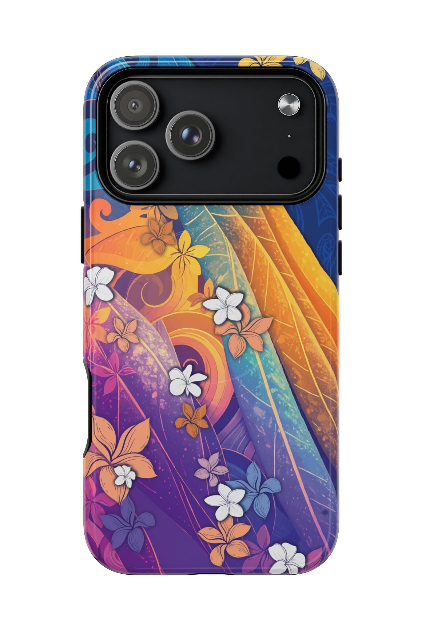 Woman holding Mauna Sunrise MagSafe iPhone Case - Hawaiian Colorful Sunrise Plumeria Design - The Local Banyan