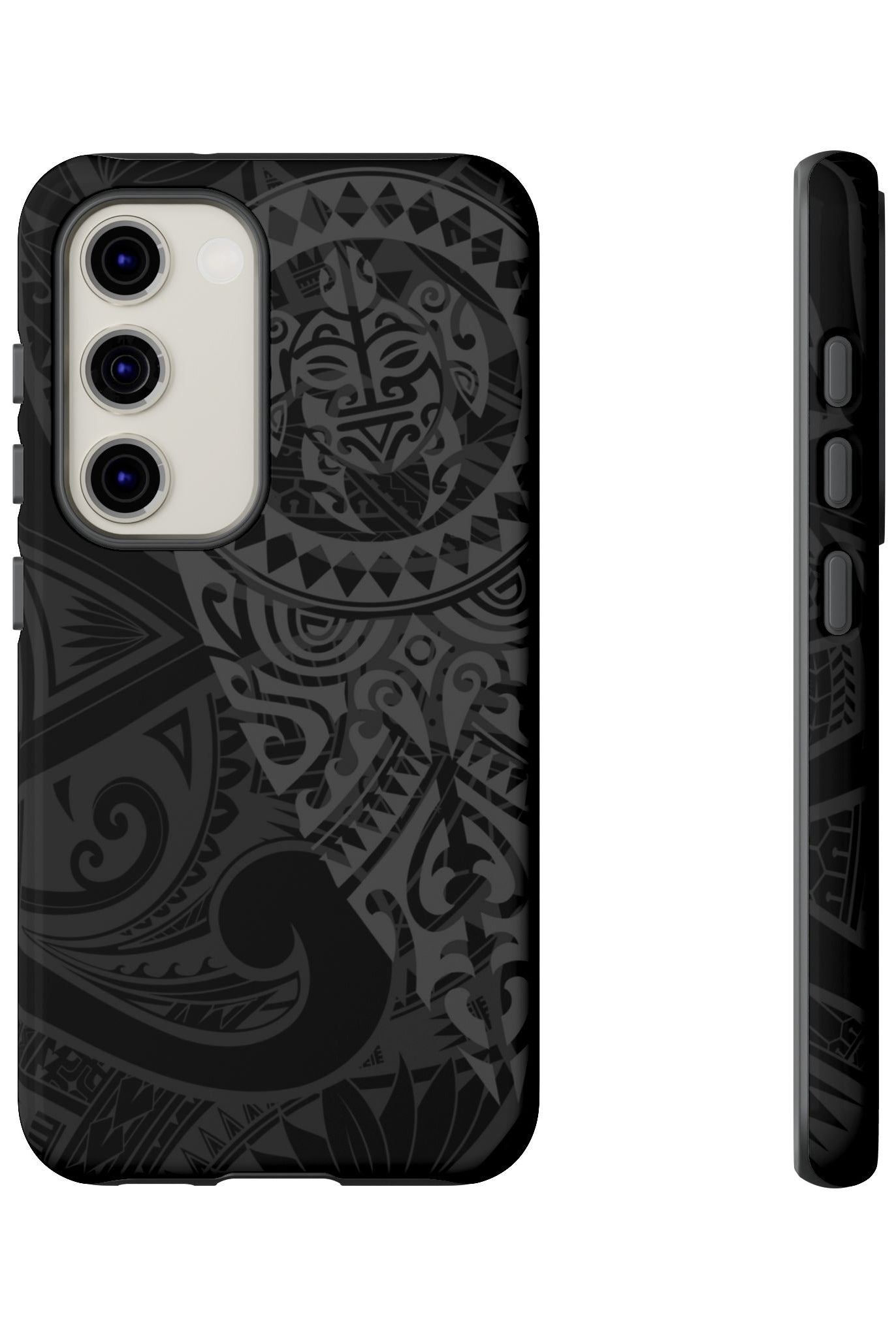 Tribal Guardian Tough Samsung Galaxy Case Detail View - Hawaiian Black on Black Polynesian Tribal Design Close Up - The Local Banyan