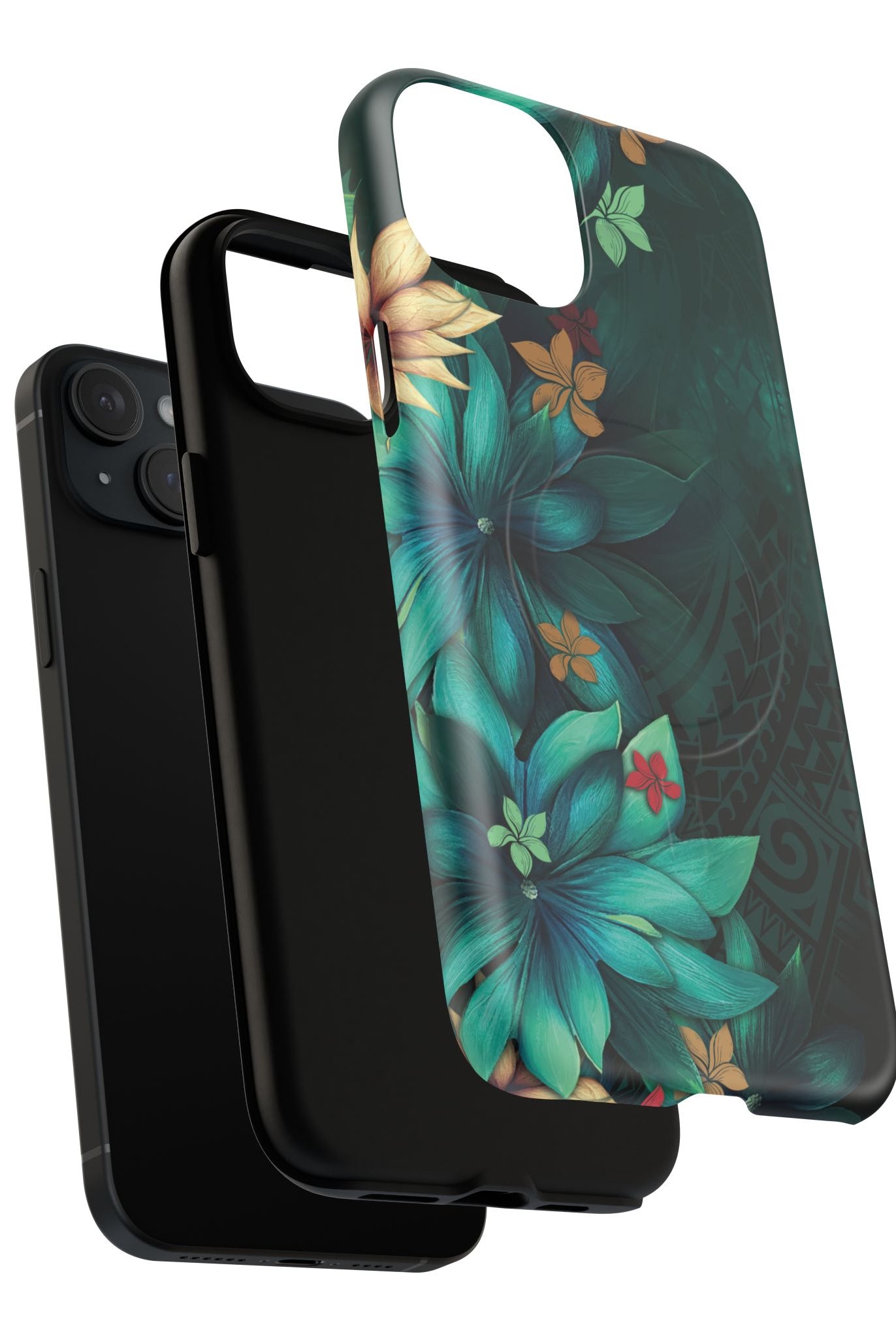Woman holding Aloha Whispers MagSafe iPhone Case - Hawaiian Abstract Green Floral Polynesian Design - The Local Banyan