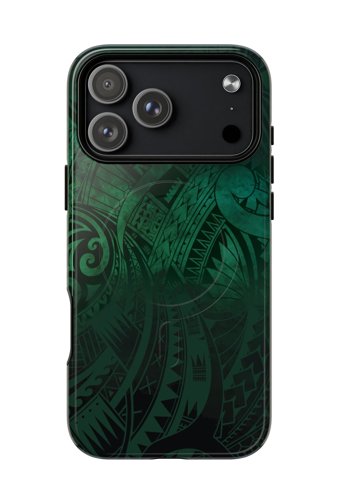 Nahele Spirit MagSafe iPhone Case Detail View - Hawaiian Forest Green Polynesian Tribal Design Close Up - The Local Banyan