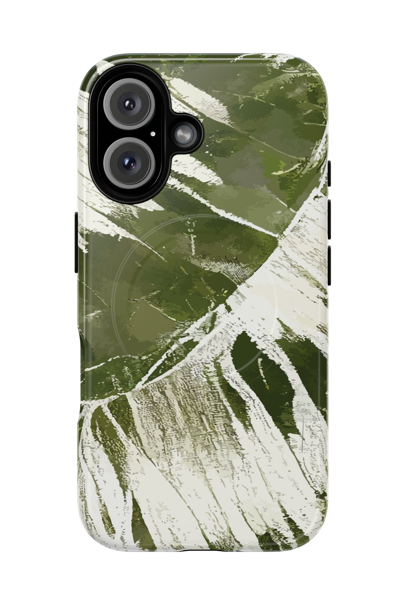 Island Breeze MagSafe iPhone Case iPhone 16 Glossy - Hawaiian Palm Leaf Olive Green Botanical Design - The Local Banyan