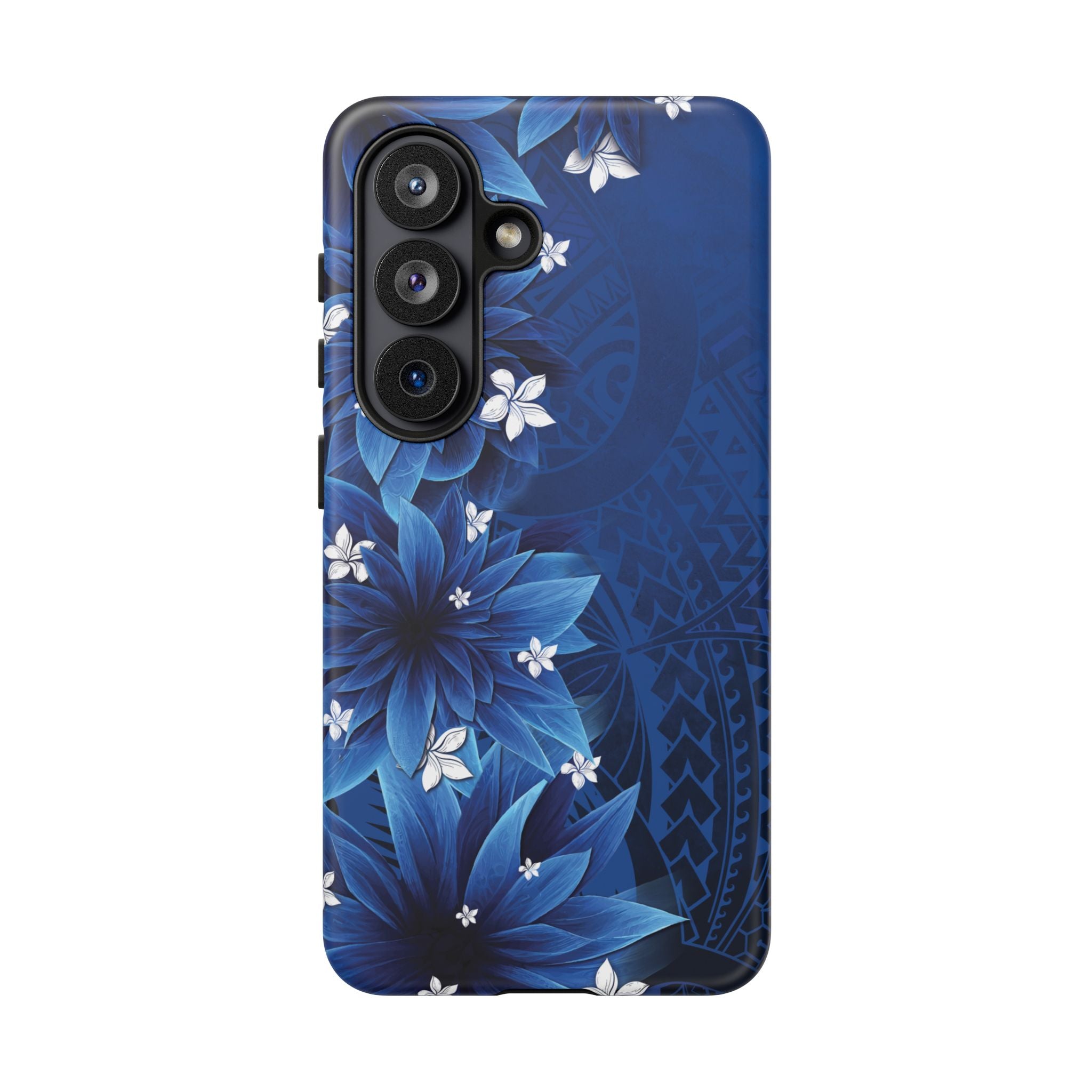 Woman holding Hoku Pua Tough Samsung Galaxy Case - Hawaiian Blue Star Flower Polynesian Design - The Local Banyan
