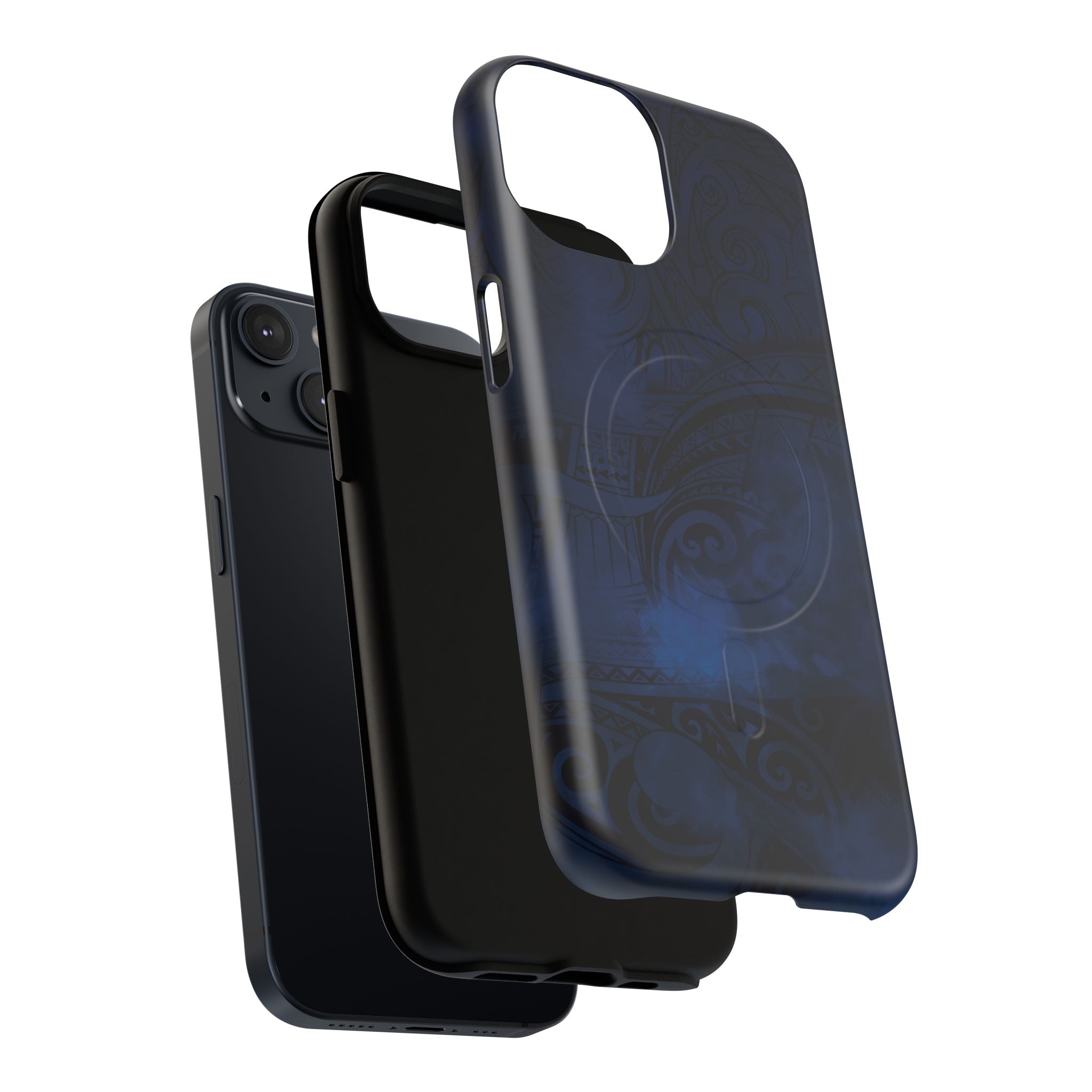 Woman holding Midnight Essence MagSafe iPhone Case - Hawaiian Midnight Navy Polynesian Tribal Design - The Local Banyan