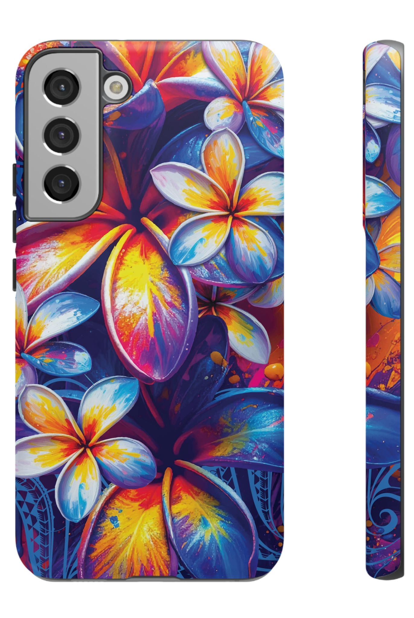 Sunset Ink Tough Samsung Galaxy Case Samsung Galaxy S22 Plus Matte - Hawaiian Plumeria Street Art Graffiti Tropical Design - The Local Banyan