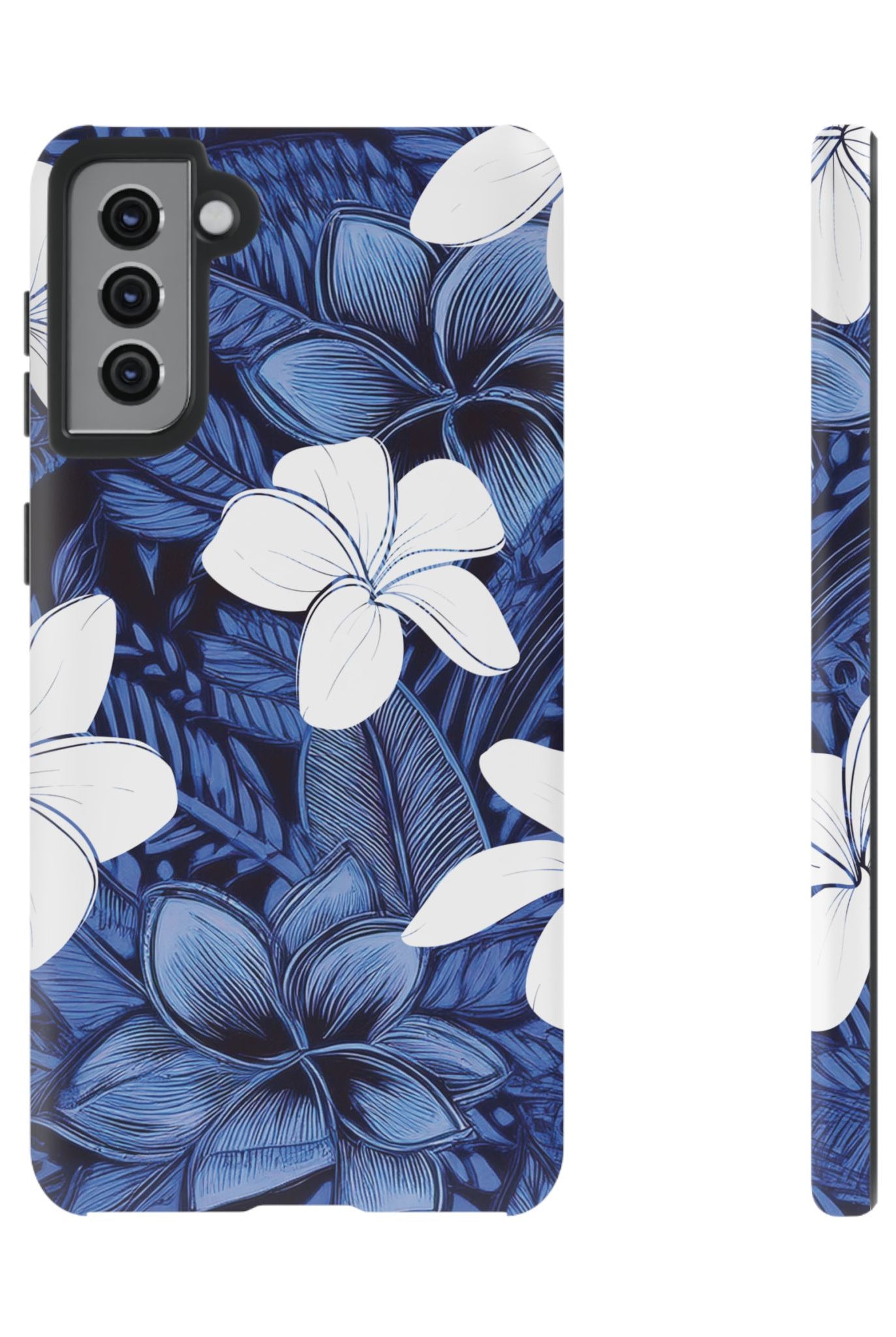 Eternal Blue Plumeria Tough Samsung Galaxy Case Samsung Galaxy S21 Plus Matte - Hawaiian Blue Plumeria Ocean Floral Design - The Local Banyan