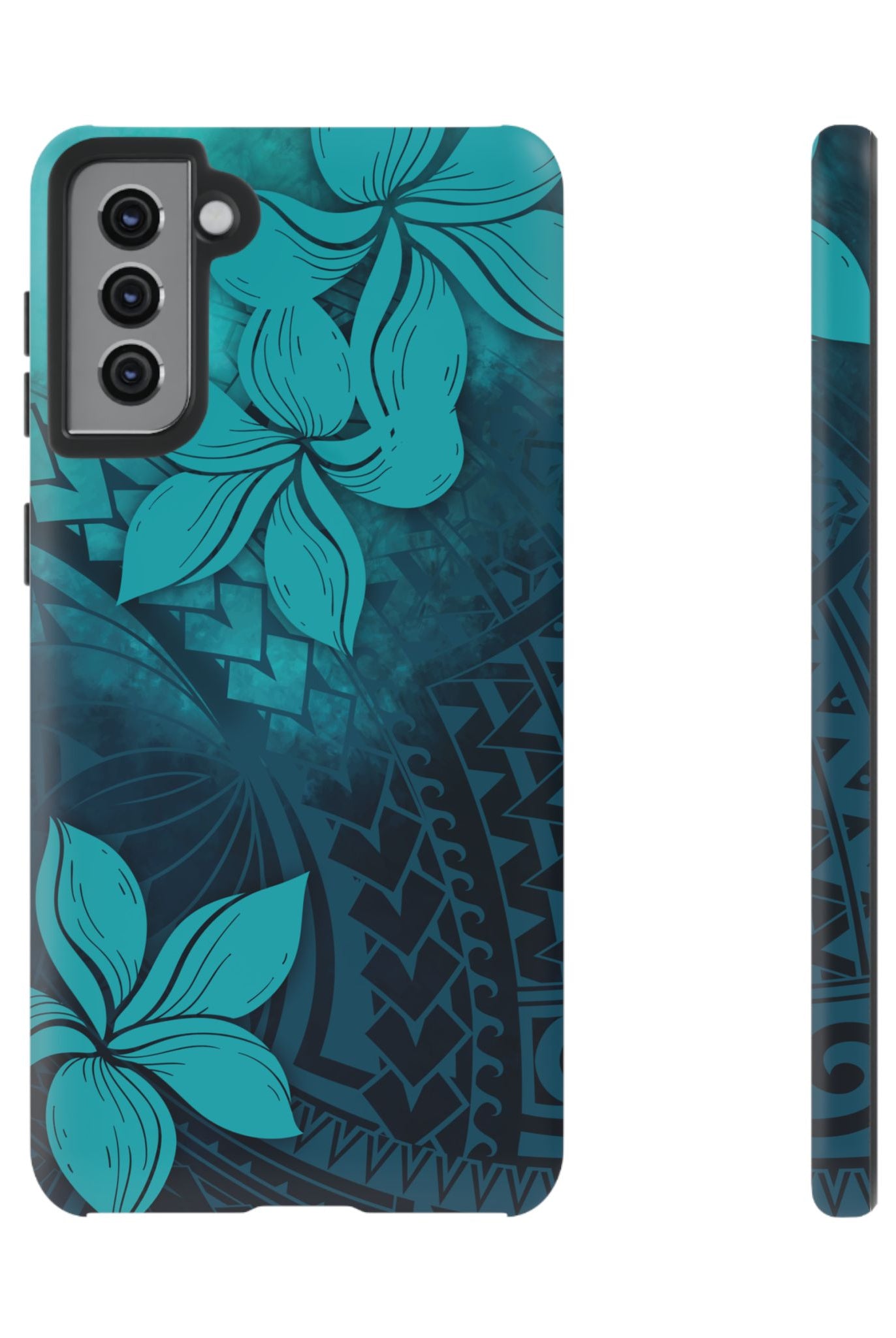 Moana Bloom Tough Samsung Galaxy Case Samsung Galaxy S21 Plus Matte - Hawaiian Teal Plumeria Ocean Tribal Design - The Local Banyan