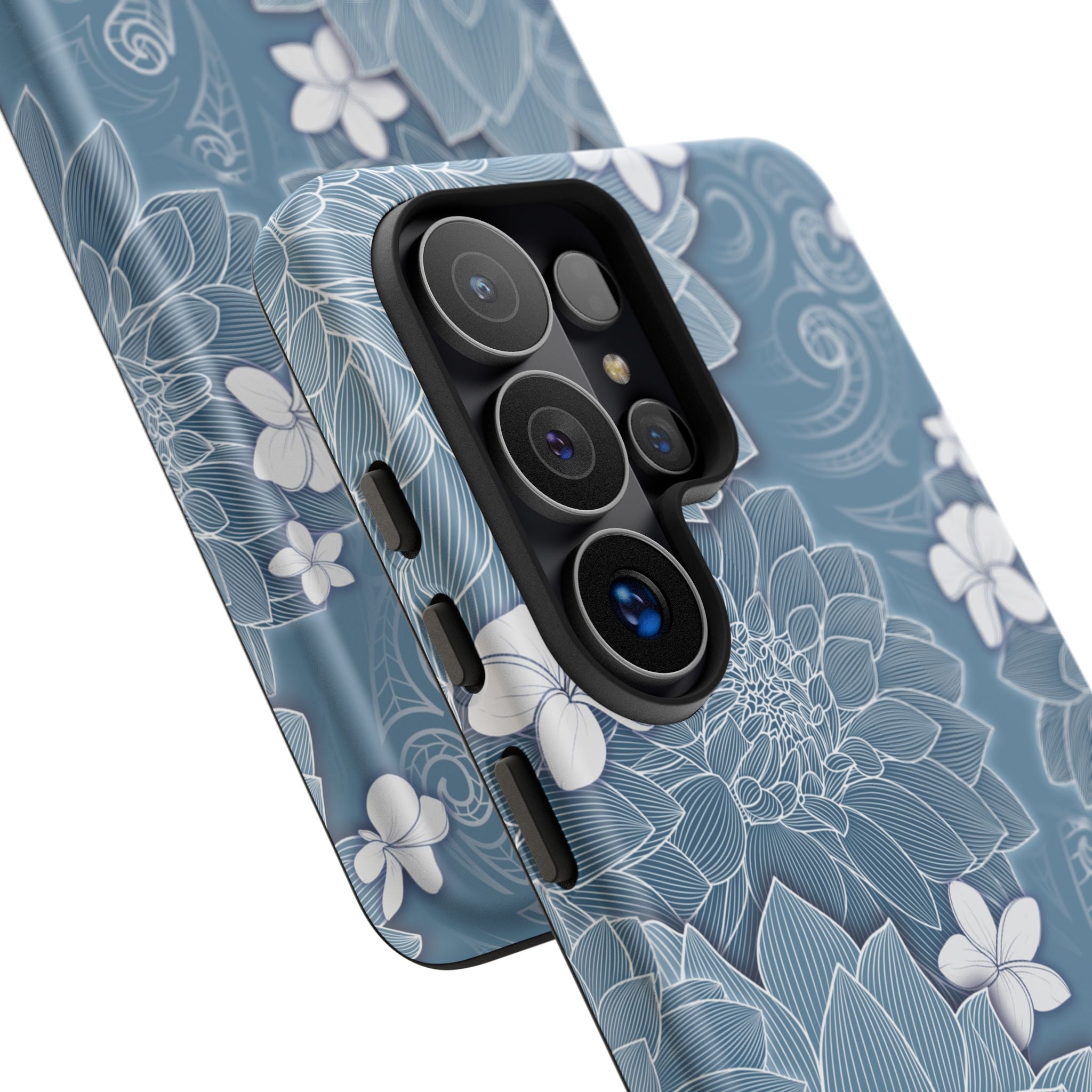 Pua La Tough Samsung Galaxy Case Detail View - Hawaiian Golden Hibiscus Sun Flower Sapphire Design Close Up - The Local Banyan