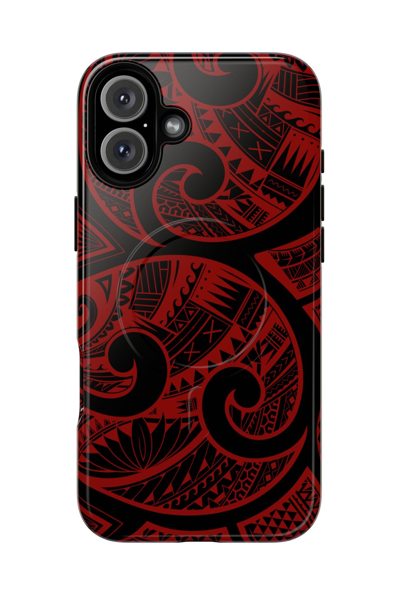 Island Tribal MagSafe iPhone Case iPhone 16 Plus Glossy - Hawaiian Crimson Red Polynesian Tribal Design - The Local Banyan