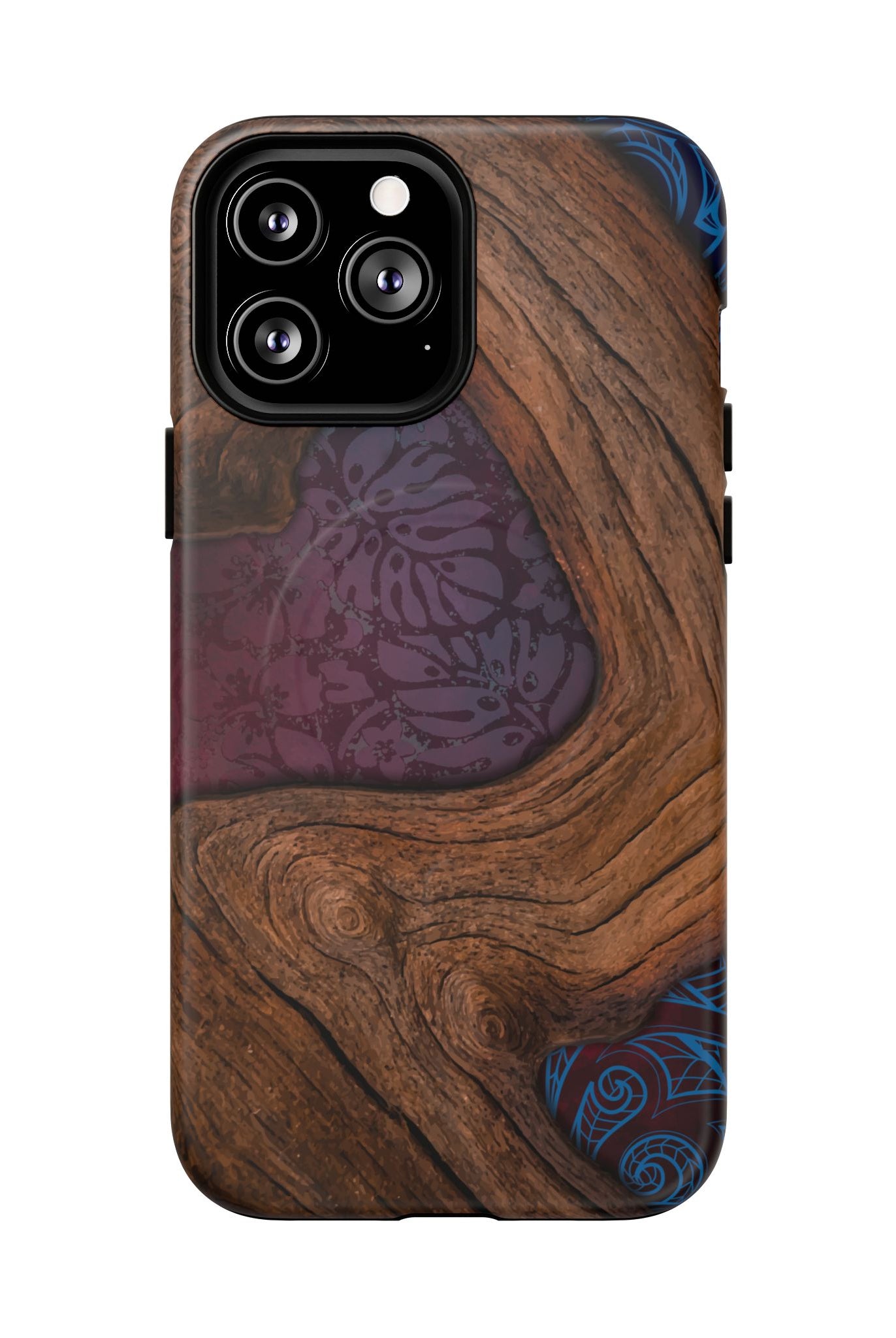 Woman holding Rooted MagSafe iPhone Case - Hawaiian Koa Wood Island Strength Tribal Design - The Local Banyan
