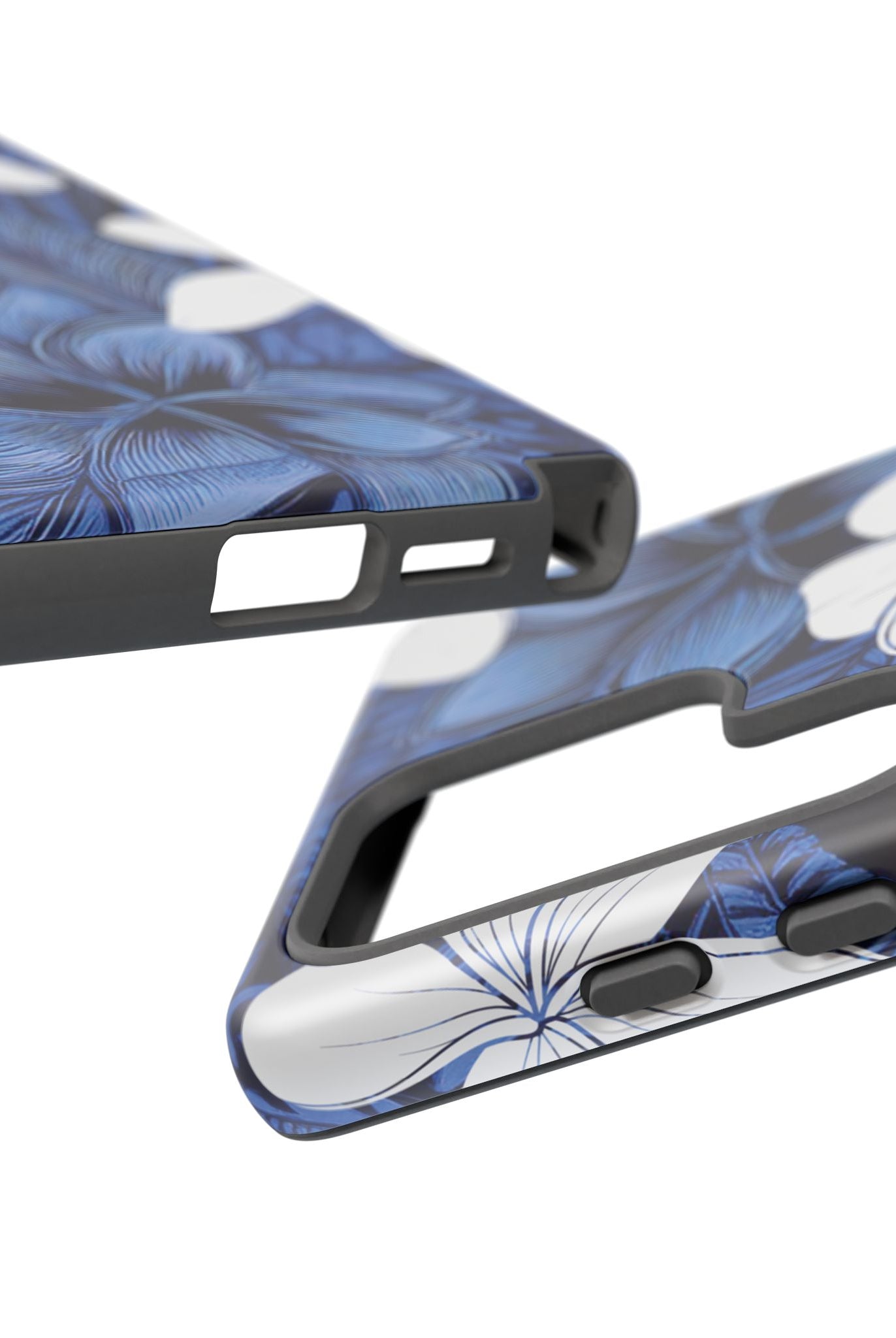 Eternal Blue Plumeria Tough Samsung Galaxy Case Detail View - Hawaiian Blue Plumeria Ocean Floral Design Close Up - The Local Banyan