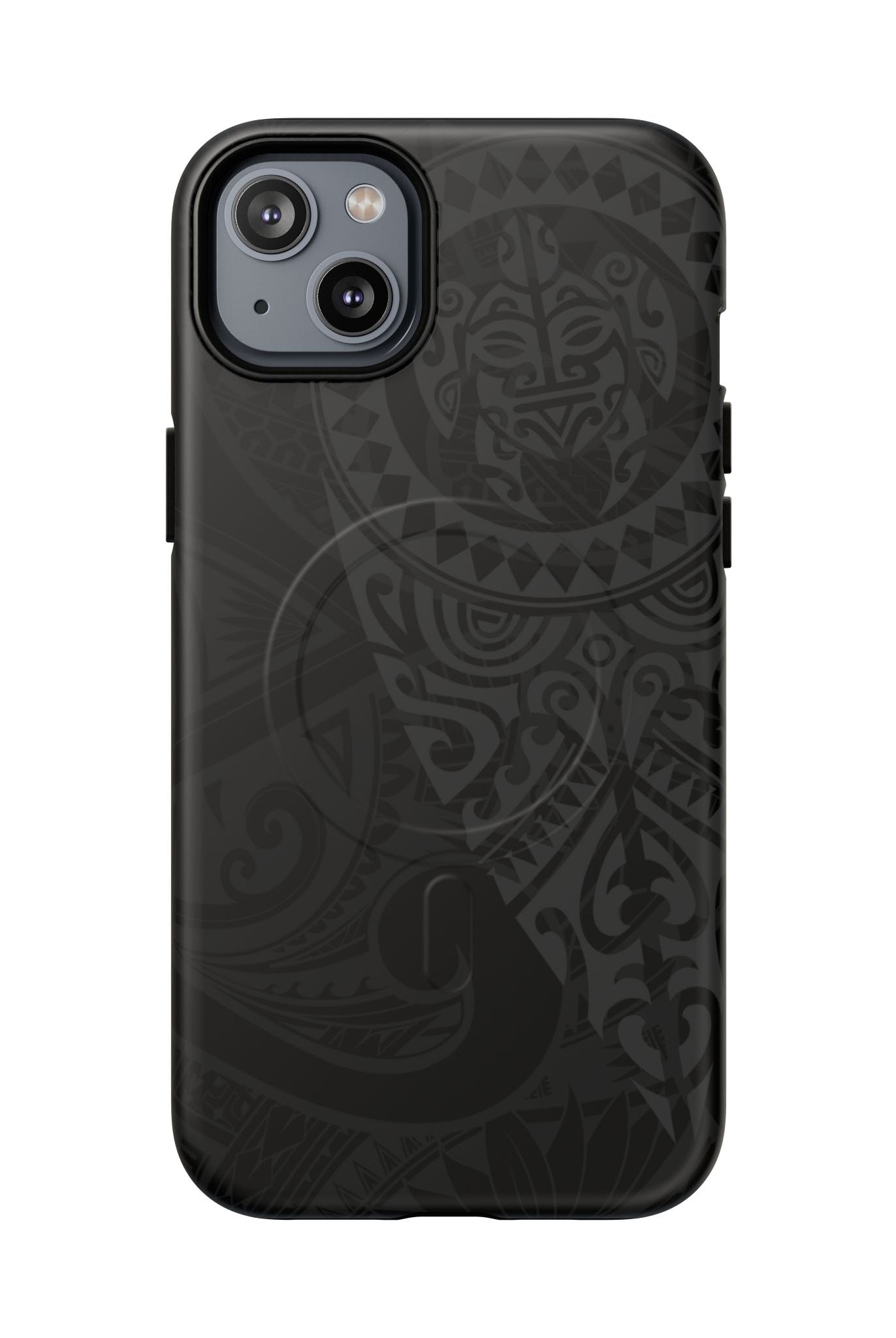 Tribal Guardian MagSafe iPhone Case iPhone 14 Plus Matte - Hawaiian Black on Black Polynesian Tribal Design - The Local Banyan
