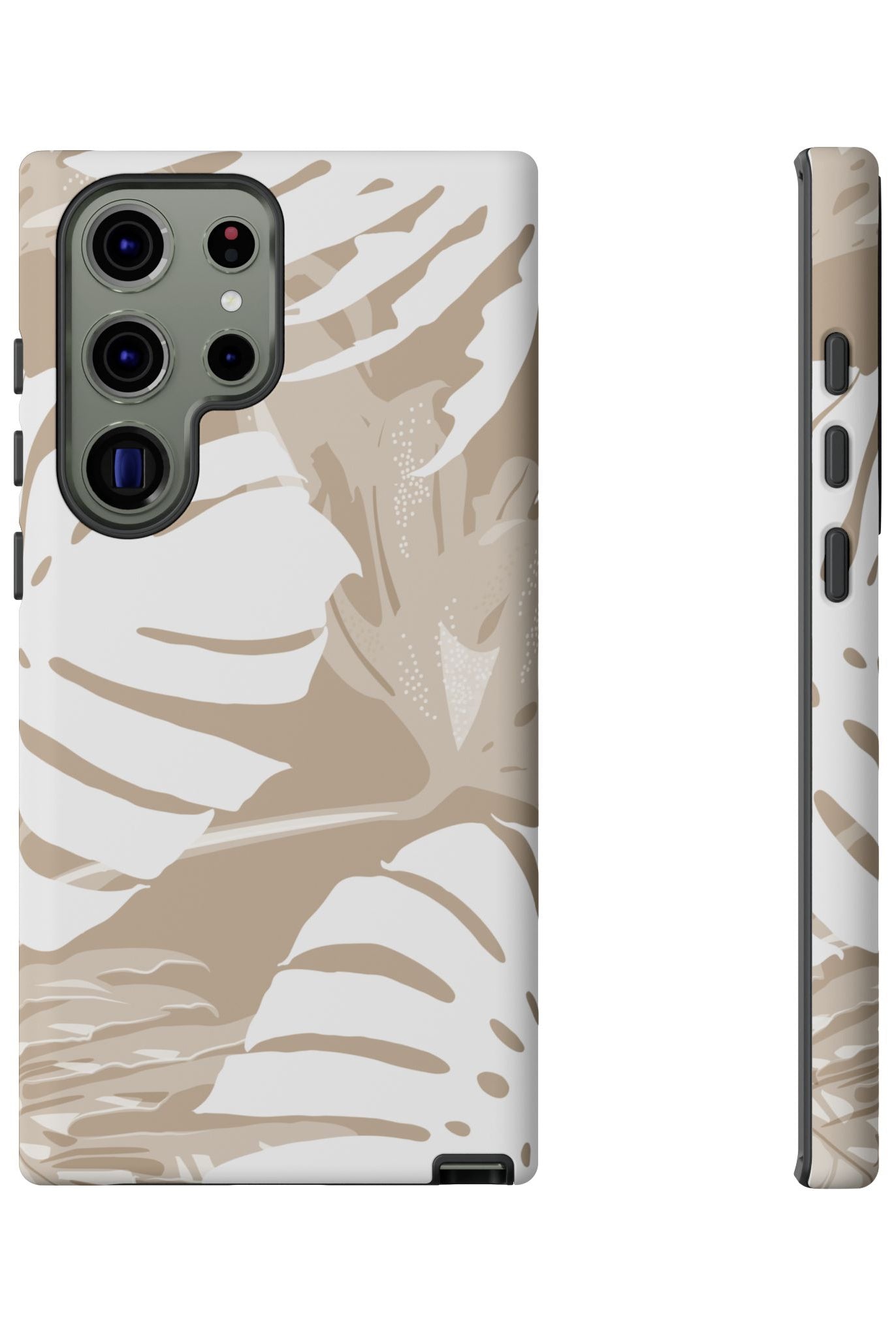 Exotic Monstera Tough Samsung Galaxy Case Detail View - Hawaiian Tropical Monstera Botanical Neutral Design Close Up - The Local Banyan