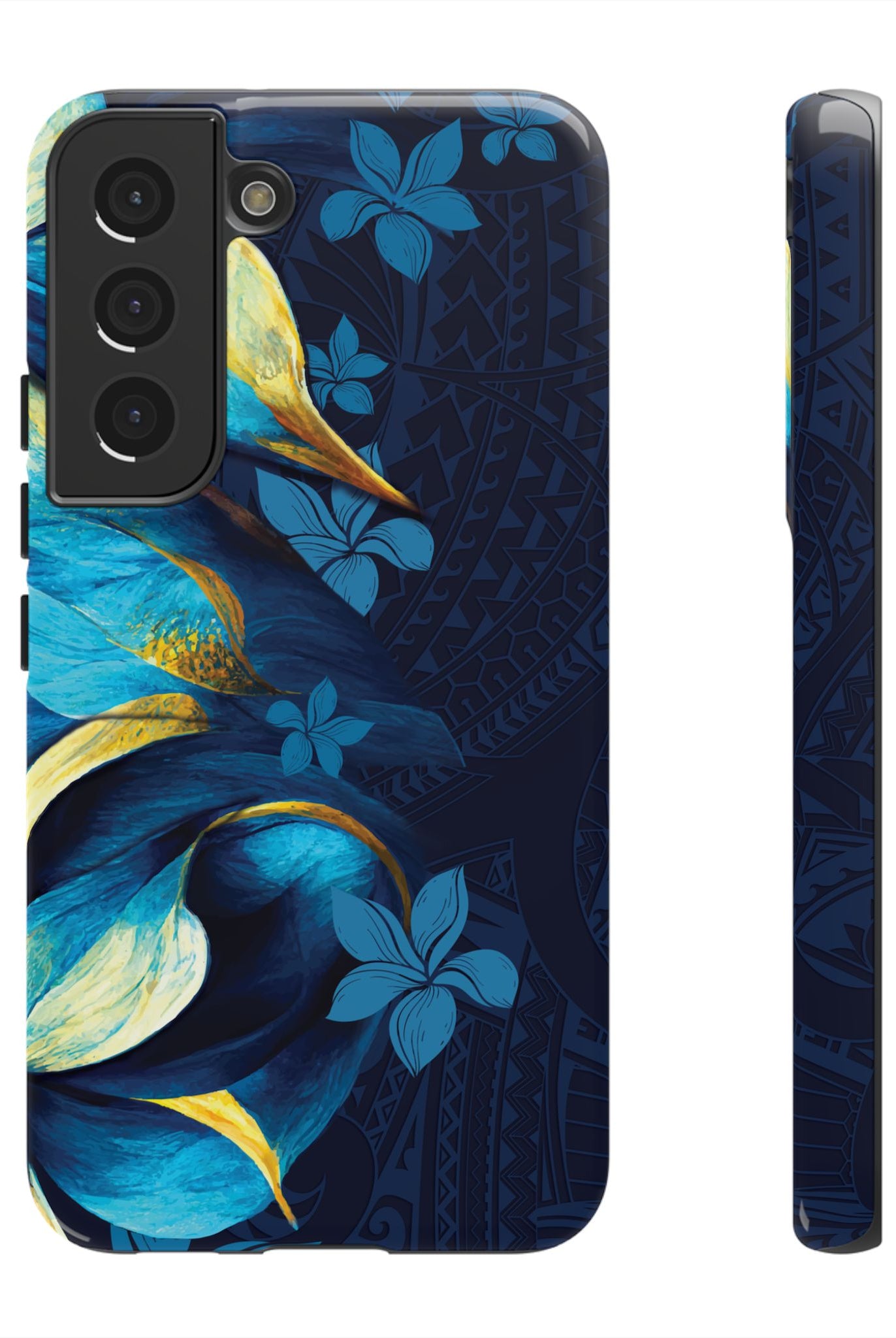 Po Mahina Tough Samsung Galaxy Case Samsung Galaxy S22 Glossy - Hawaiian Moonlit Teal Gold Floral Design - The Local Banyan