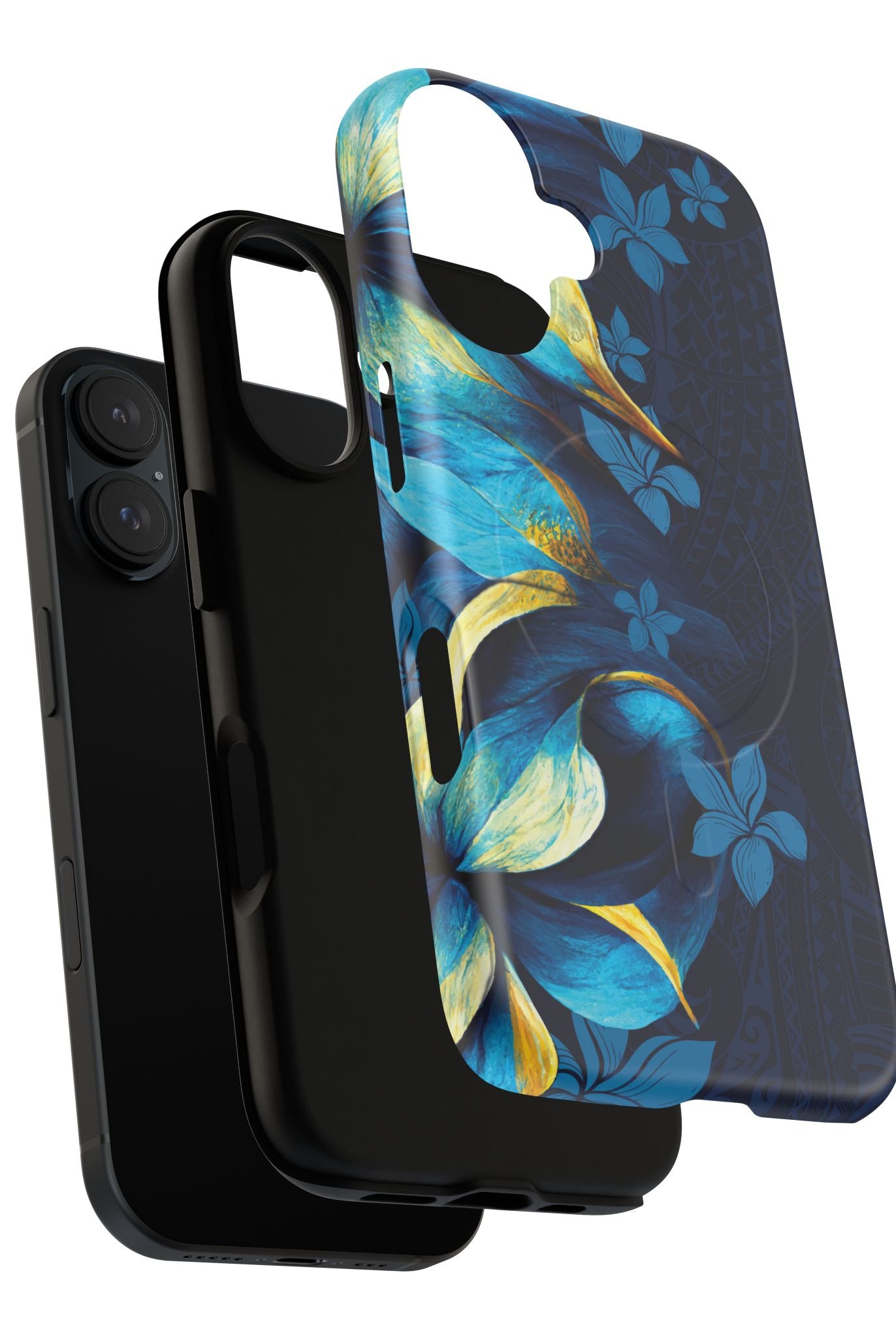 Woman holding Po Mahina MagSafe iPhone Case - Hawaiian Moonlit Teal Gold Floral Design - The Local Banyan