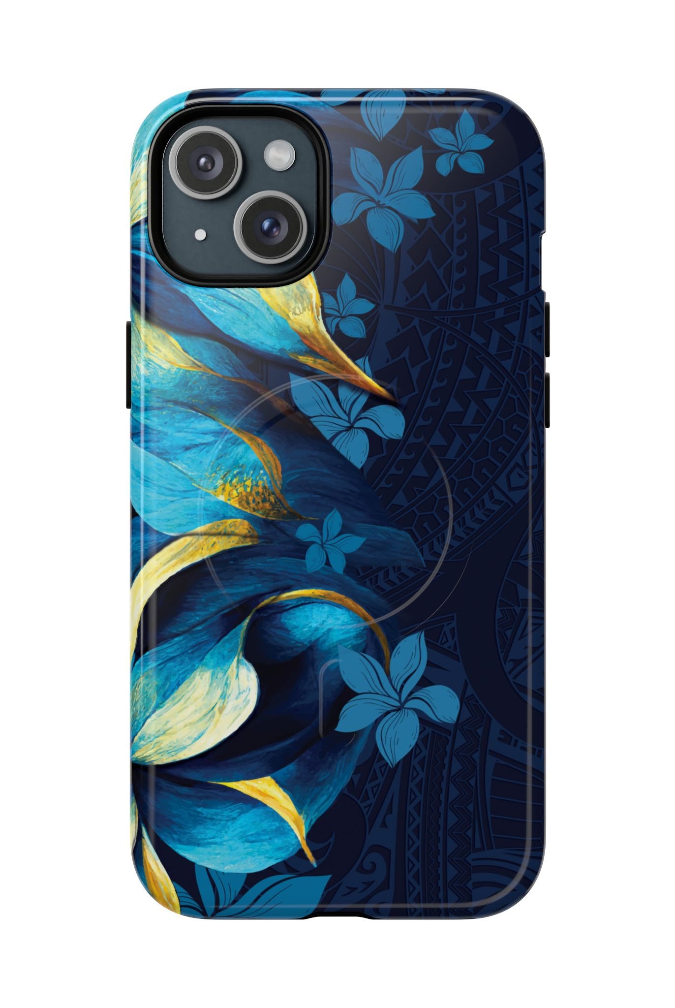 Po Mahina MagSafe iPhone Case iPhone 15 Plus Glossy - Hawaiian Moonlit Teal Gold Floral Design - The Local Banyan