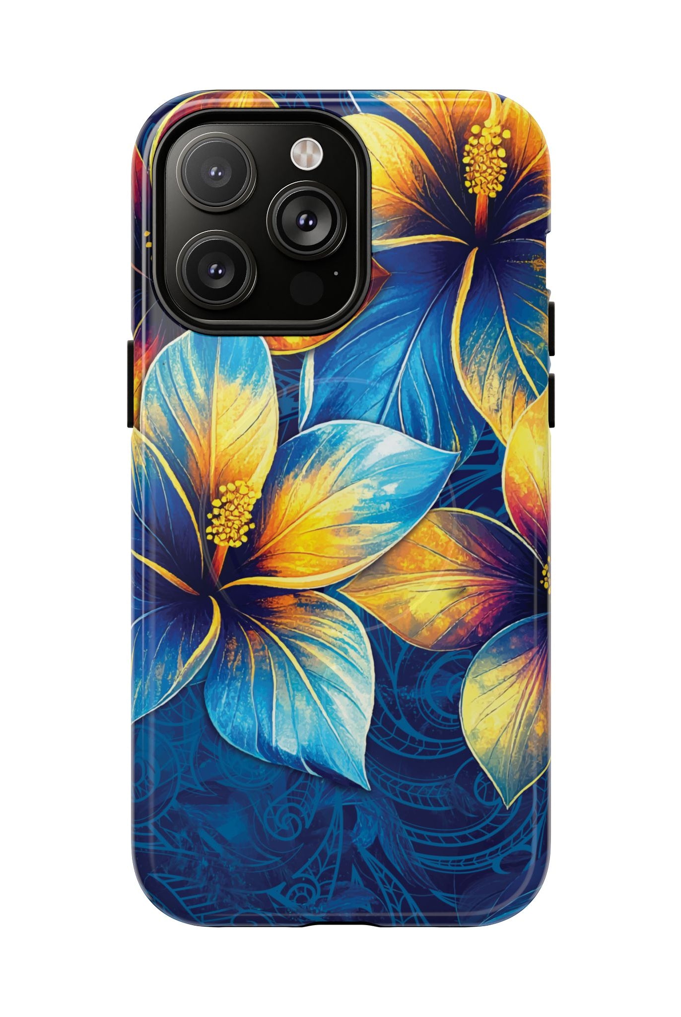 Pua La MagSafe iPhone Case iPhone 14 Pro Max Glossy - Hawaiian Golden Hibiscus Sun Flower Sapphire Design - The Local Banyan