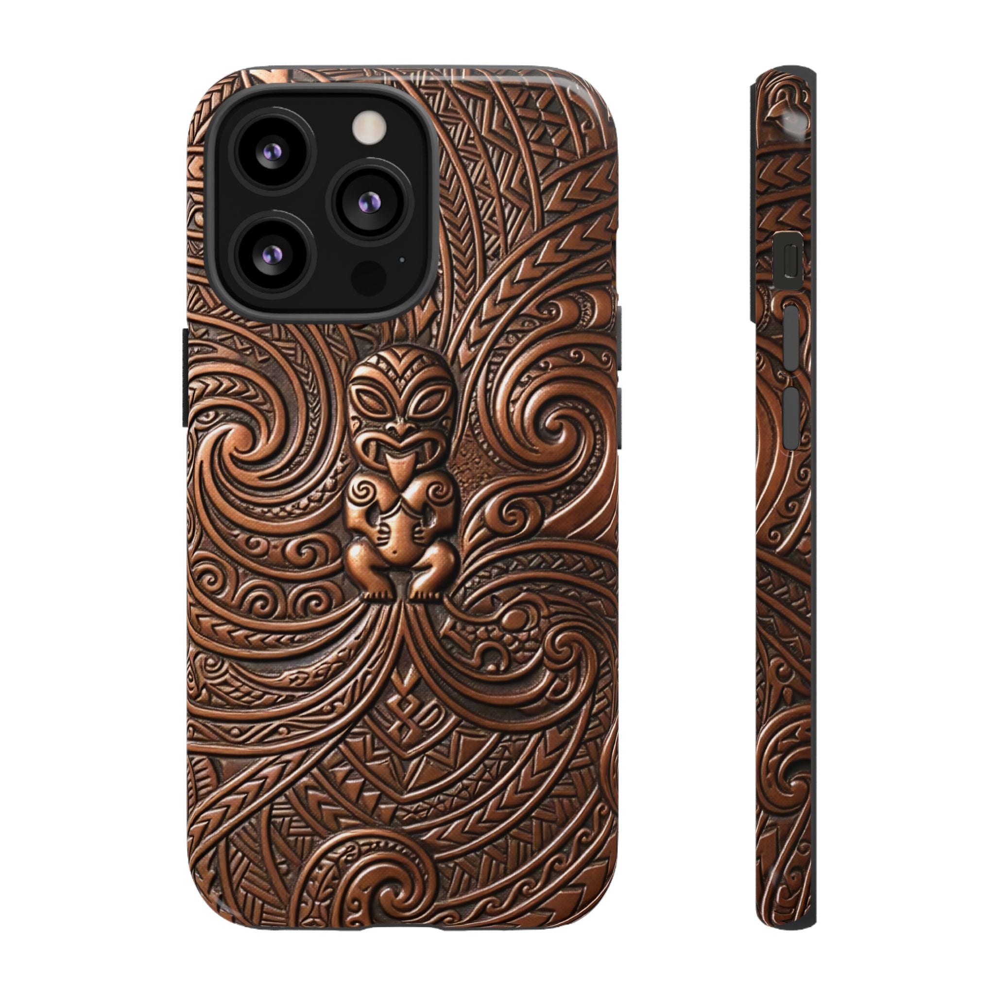 Paa Guardian Tough iPhone Case iPhone 13 Pro Glossy - Hawaiian Copper Carved Tiki Polynesian Design - The Local Banyan