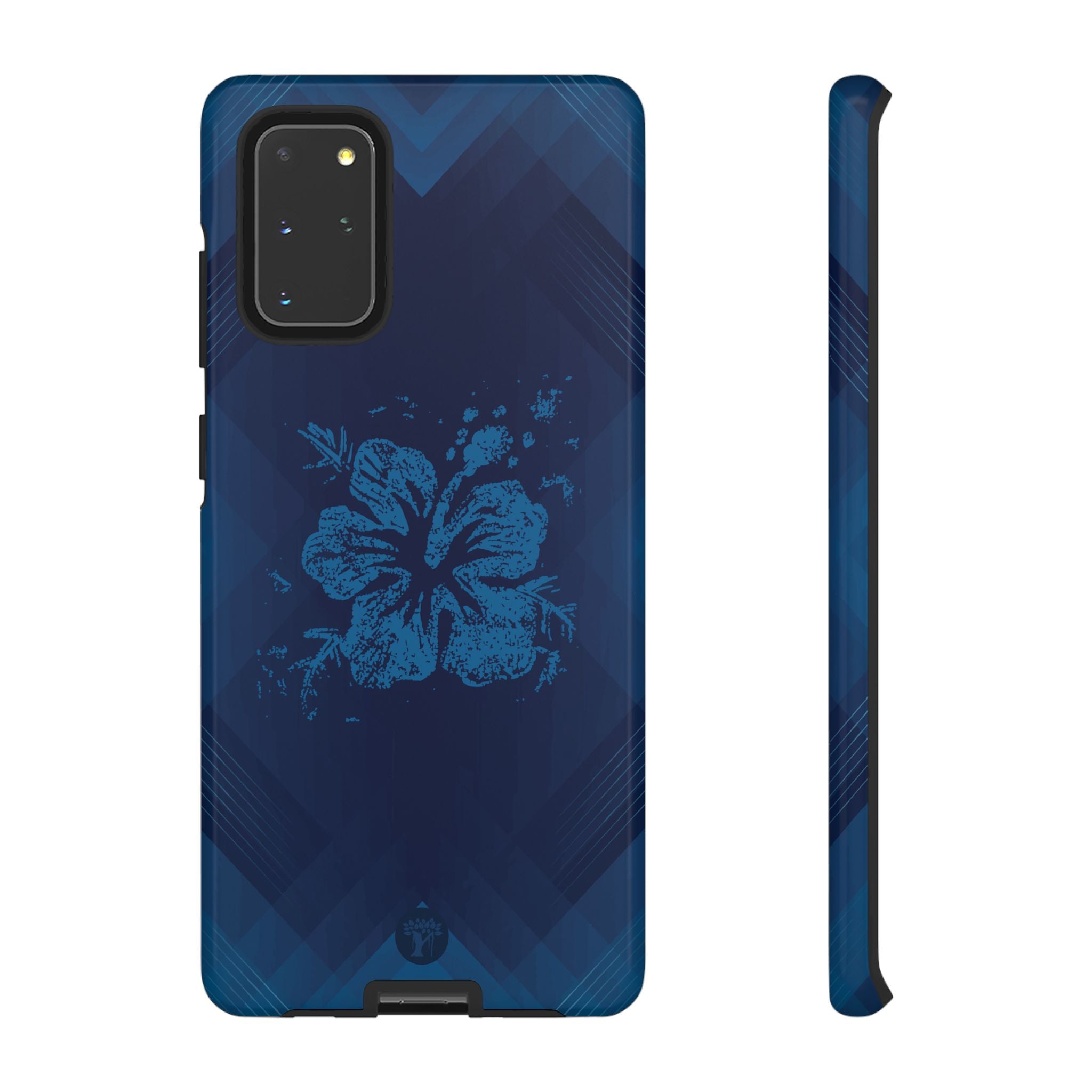 Kikokiko Lehua Tough Samsung Galaxy Case Samsung Galaxy S20+ Glossy - Hawaiian Navy Blue Geometric Hibiscus Design - The Local Banyan