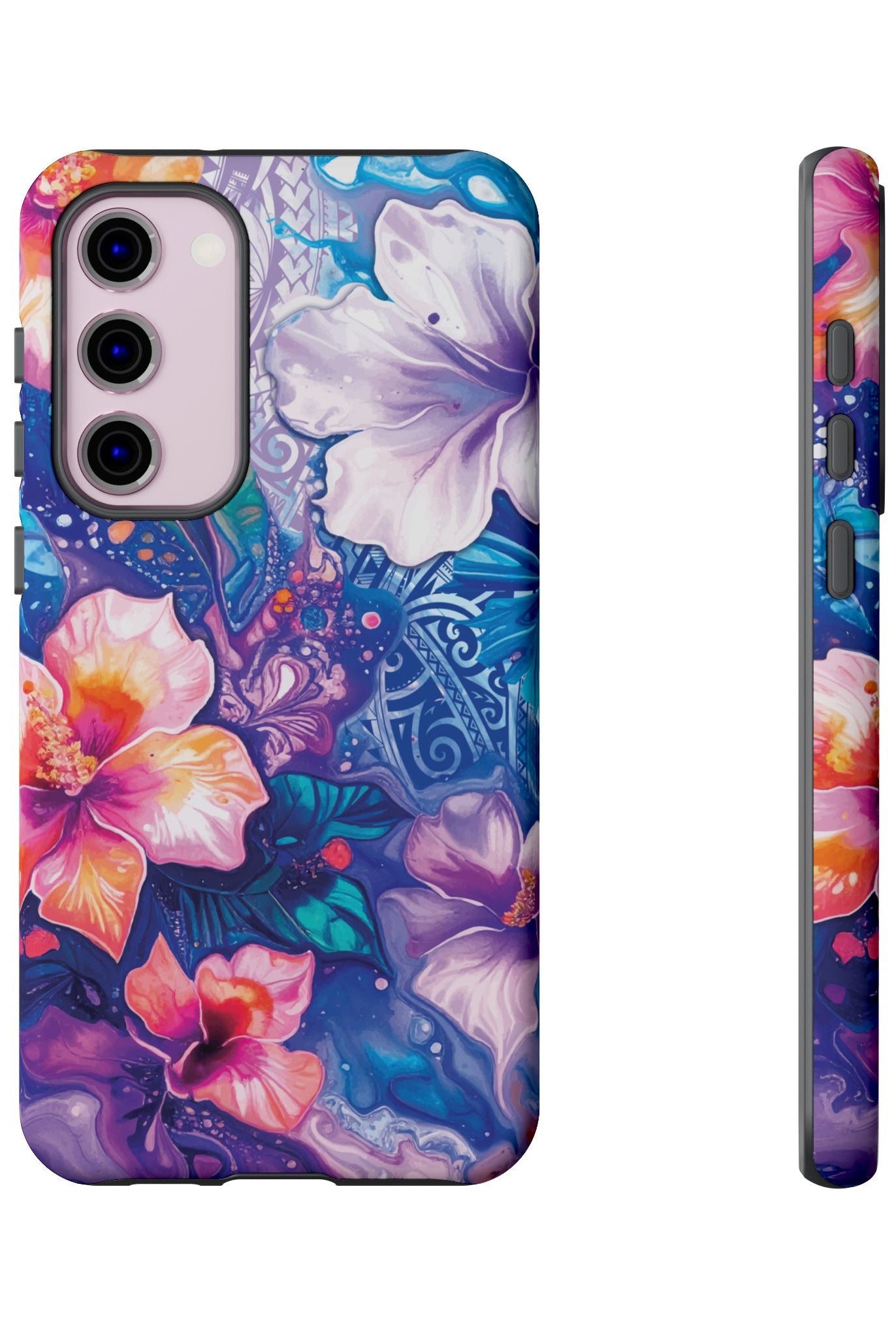 Aloha Wai Tough Samsung Galaxy Case Detail View - Hawaiian Aloha Tropical Floral Design Close Up - The Local Banyan
