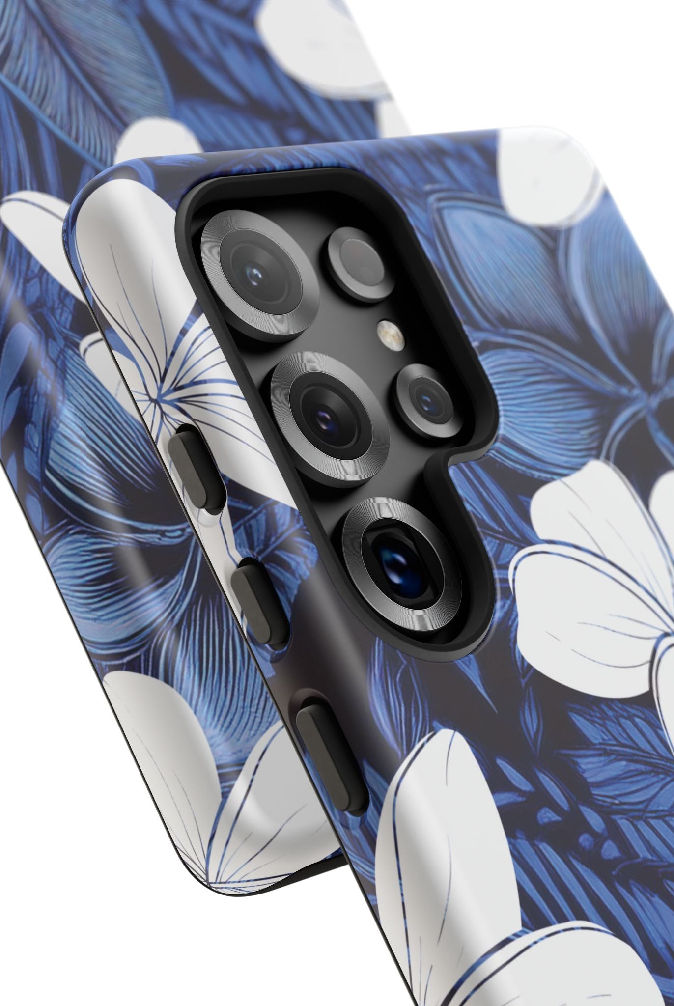 Eternal Blue Plumeria Tough Samsung Galaxy Case Detail View - Hawaiian Blue Plumeria Ocean Floral Design Close Up - The Local Banyan