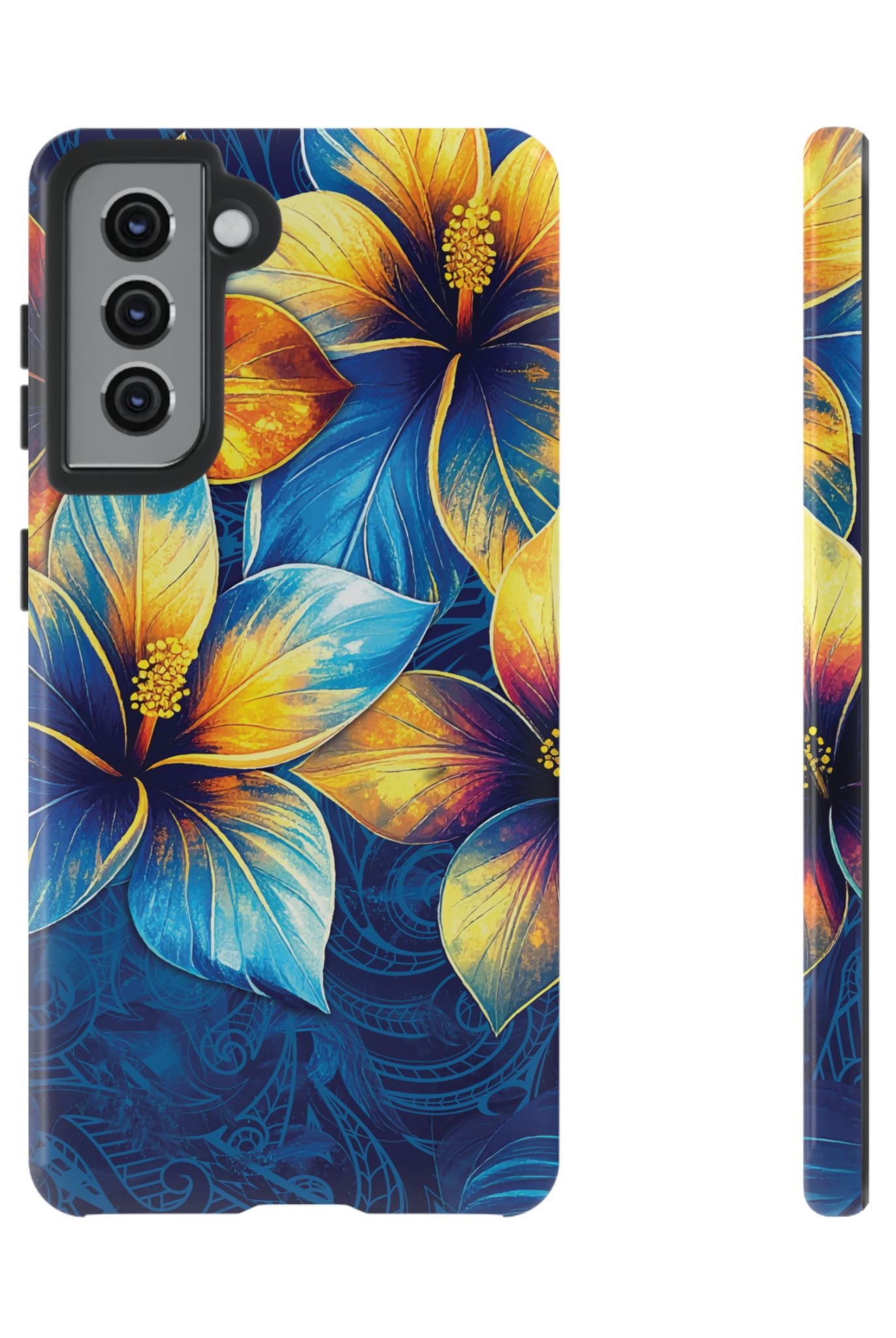 Pua La Tough Samsung Galaxy Case Samsung Galaxy S21 Glossy - Hawaiian Golden Hibiscus Sun Flower Sapphire Design - The Local Banyan