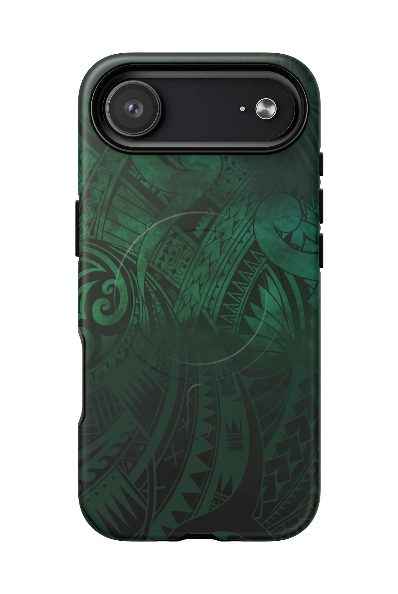 Woman holding Nahele Spirit MagSafe iPhone Case - Hawaiian Forest Green Polynesian Tribal Design - The Local Banyan