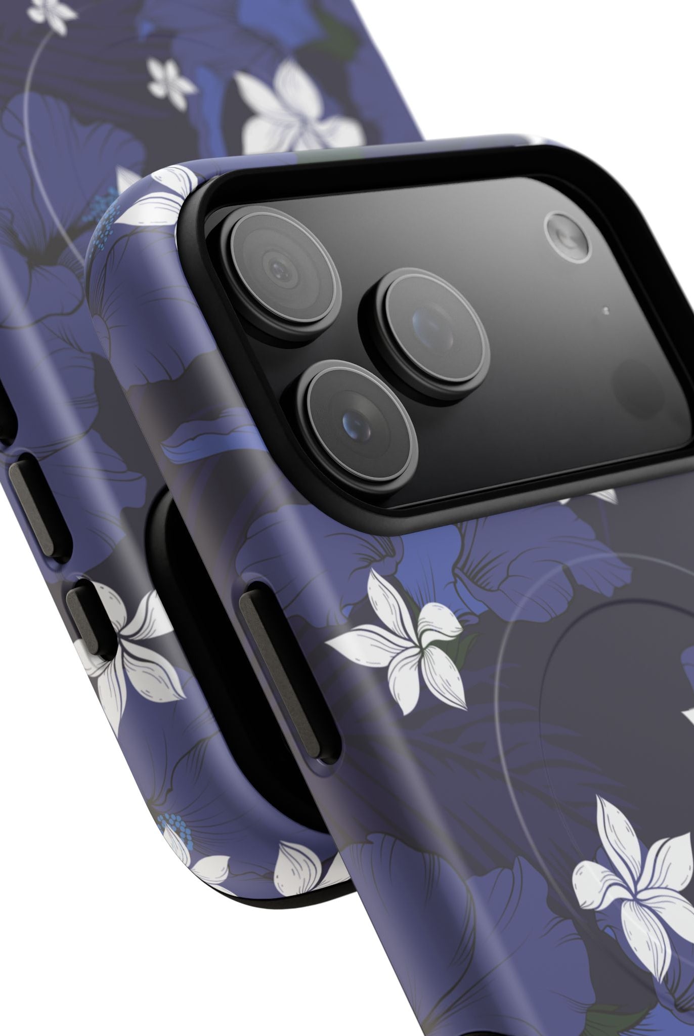 Vintage Blue MagSafe iPhone Case Side View - Dual Layer Drop Protection Hawaiian Phone Case - The Local Banyan