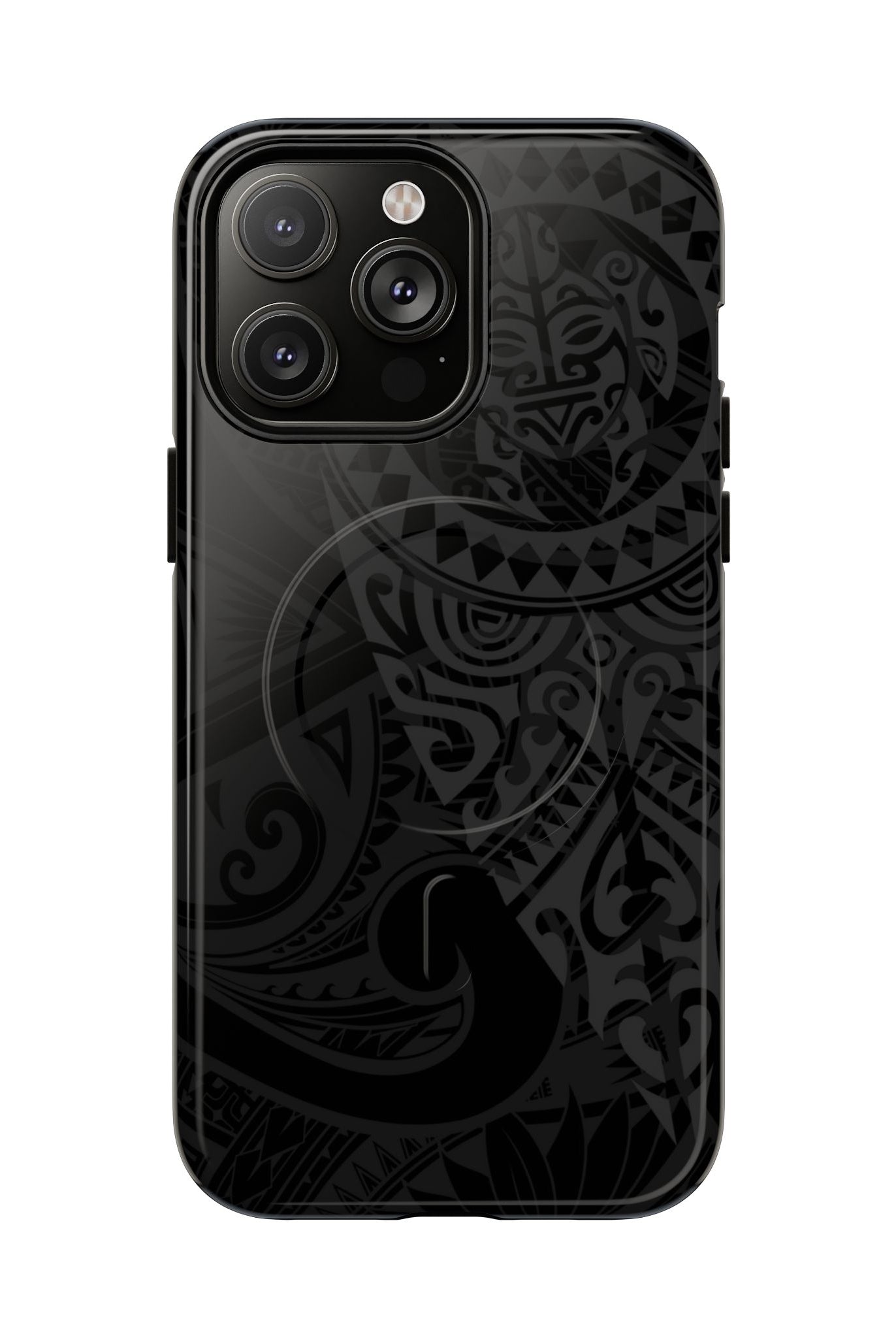 Tribal Guardian MagSafe iPhone Case iPhone 14 Pro Max Glossy - Hawaiian Black on Black Polynesian Tribal Design - The Local Banyan