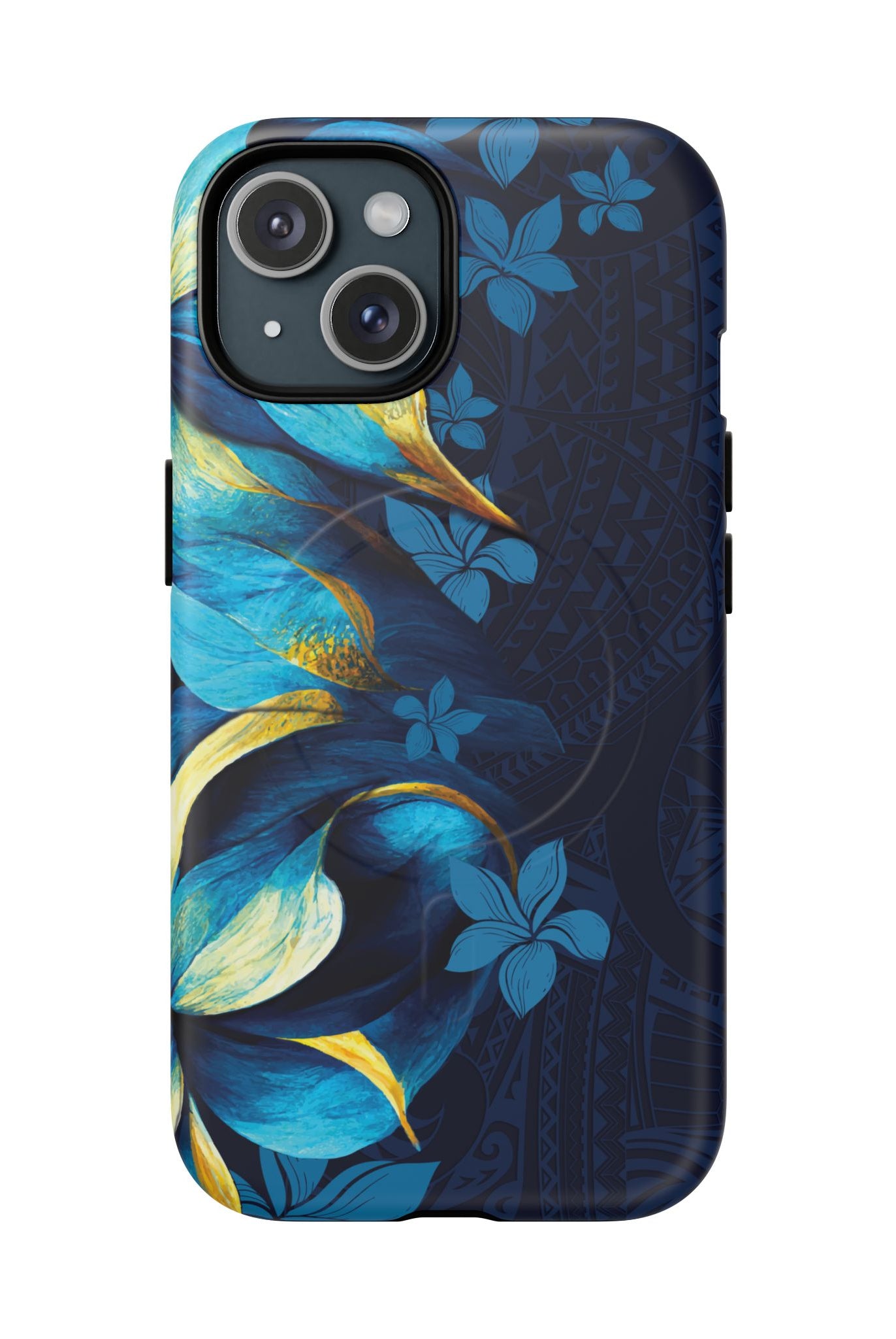 Po Mahina MagSafe iPhone Case iPhone 15 Matte - Hawaiian Moonlit Teal Gold Floral Design - The Local Banyan