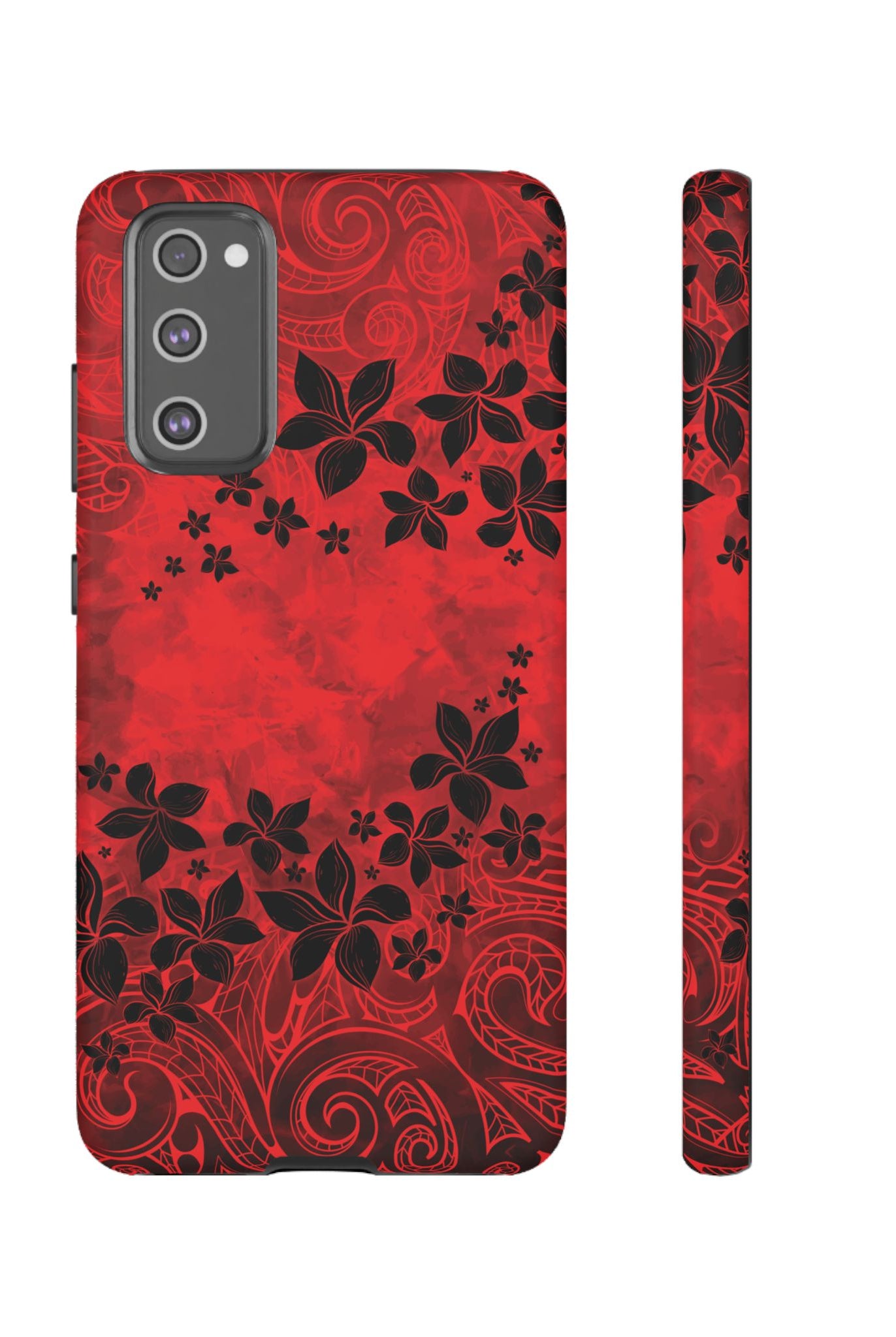 Keahi Pua Tough Samsung Galaxy Case Samsung Galaxy S20 FE Matte - Hawaiian Fire Flower Red Tribal Floral Design - The Local Banyan