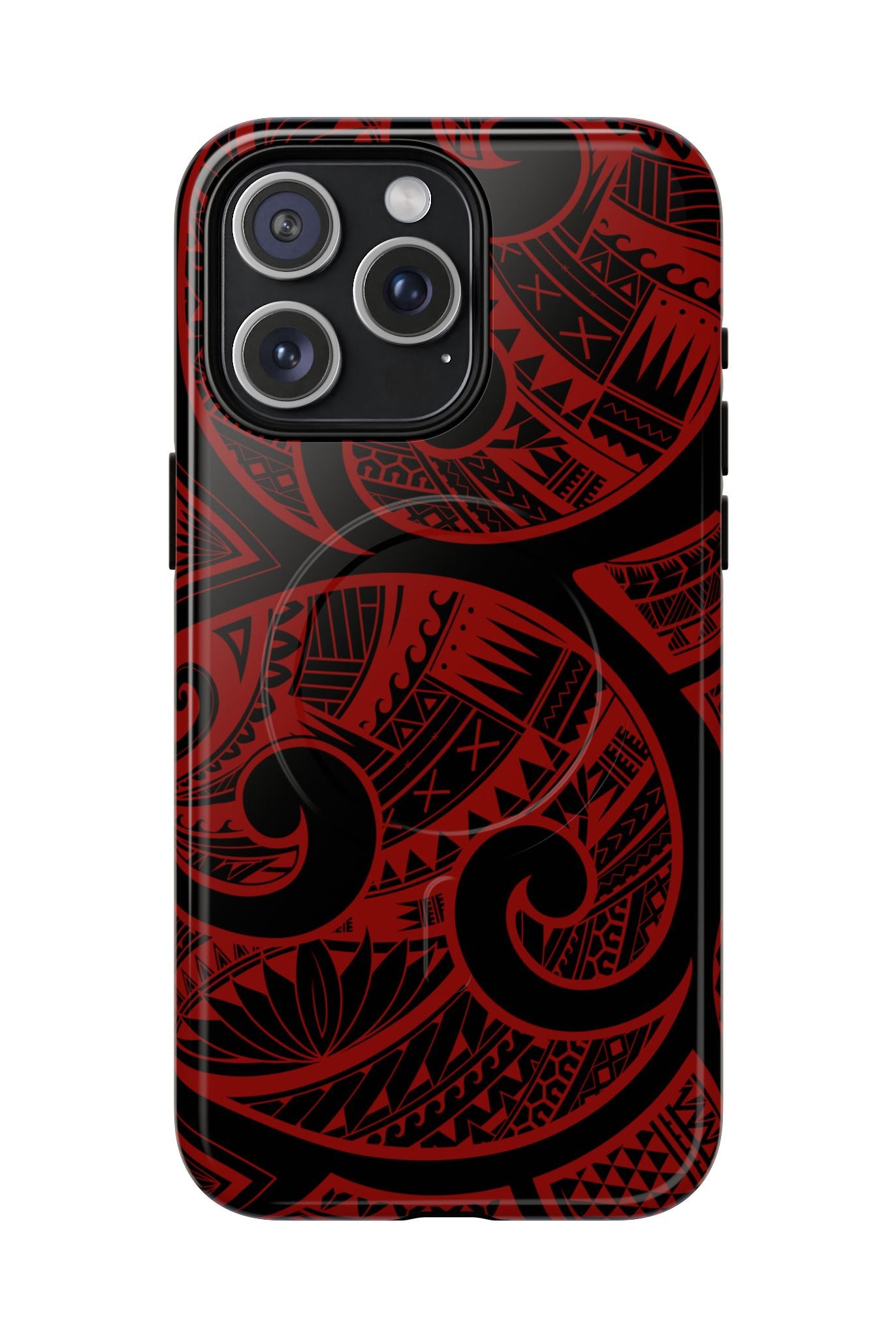 Island Tribal MagSafe iPhone Case iPhone 15 Pro Max Glossy - Hawaiian Crimson Red Polynesian Tribal Design - The Local Banyan