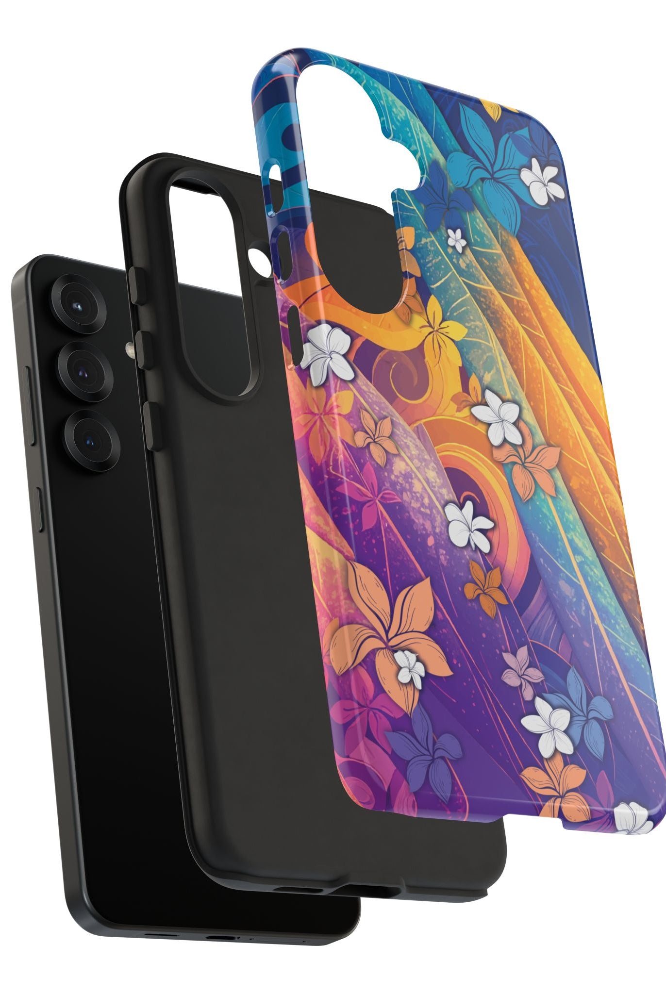 Mauna Sunrise Tough Samsung Galaxy Case Detail View - Hawaiian Colorful Sunrise Plumeria Design Close Up - The Local Banyan