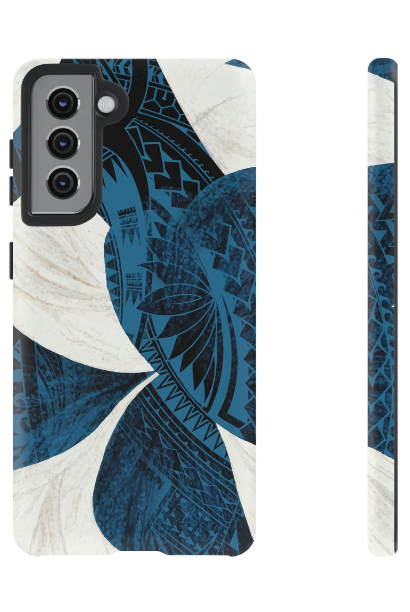 Hana Breeze Tough Samsung Galaxy Case Samsung Galaxy S21 Matte - Hawaiian Blue Plumeria Polynesian Botanical Design - The Local Banyan