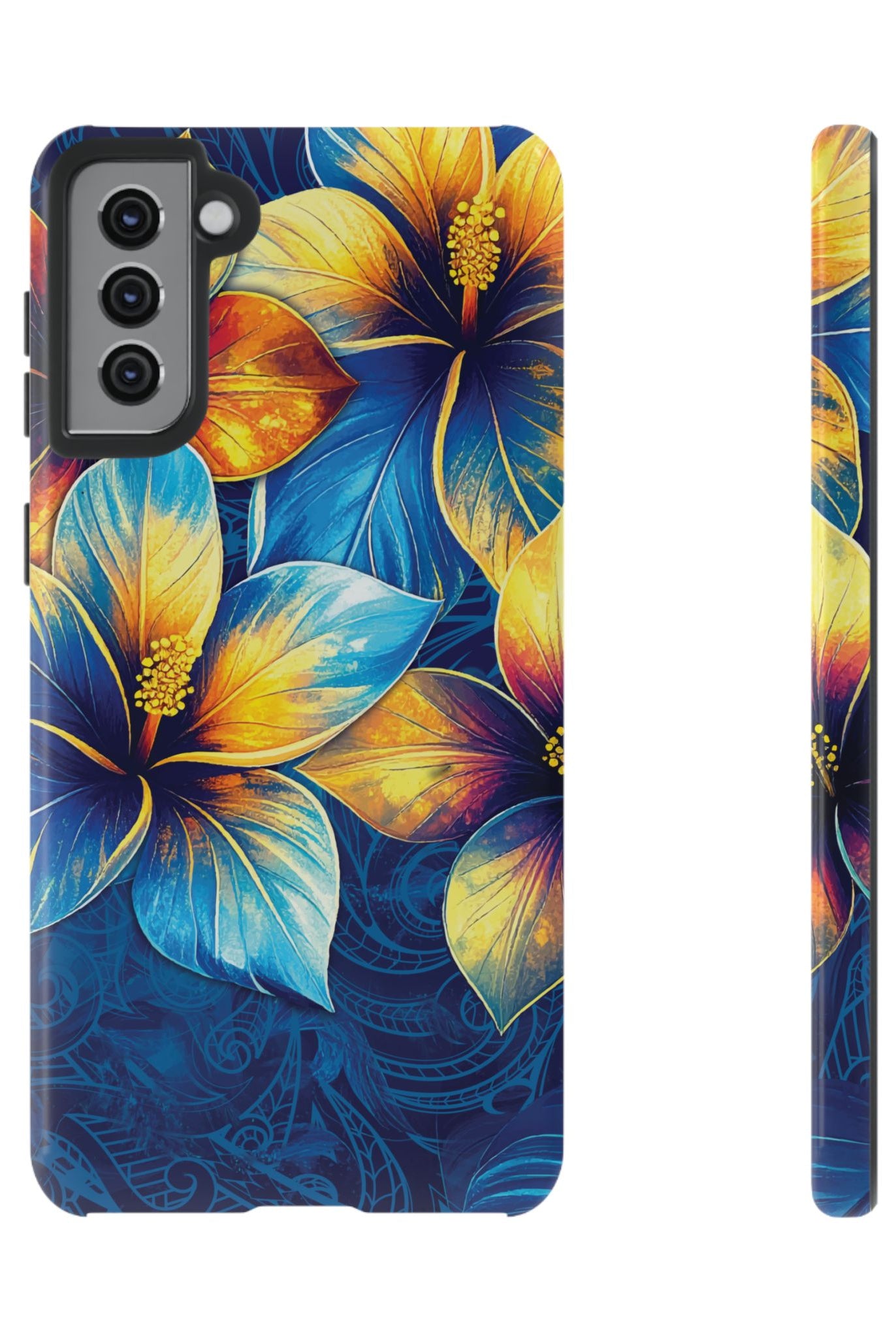 Pua La Tough Samsung Galaxy Case Samsung Galaxy S21 Plus Glossy - Hawaiian Golden Hibiscus Sun Flower Sapphire Design - The Local Banyan