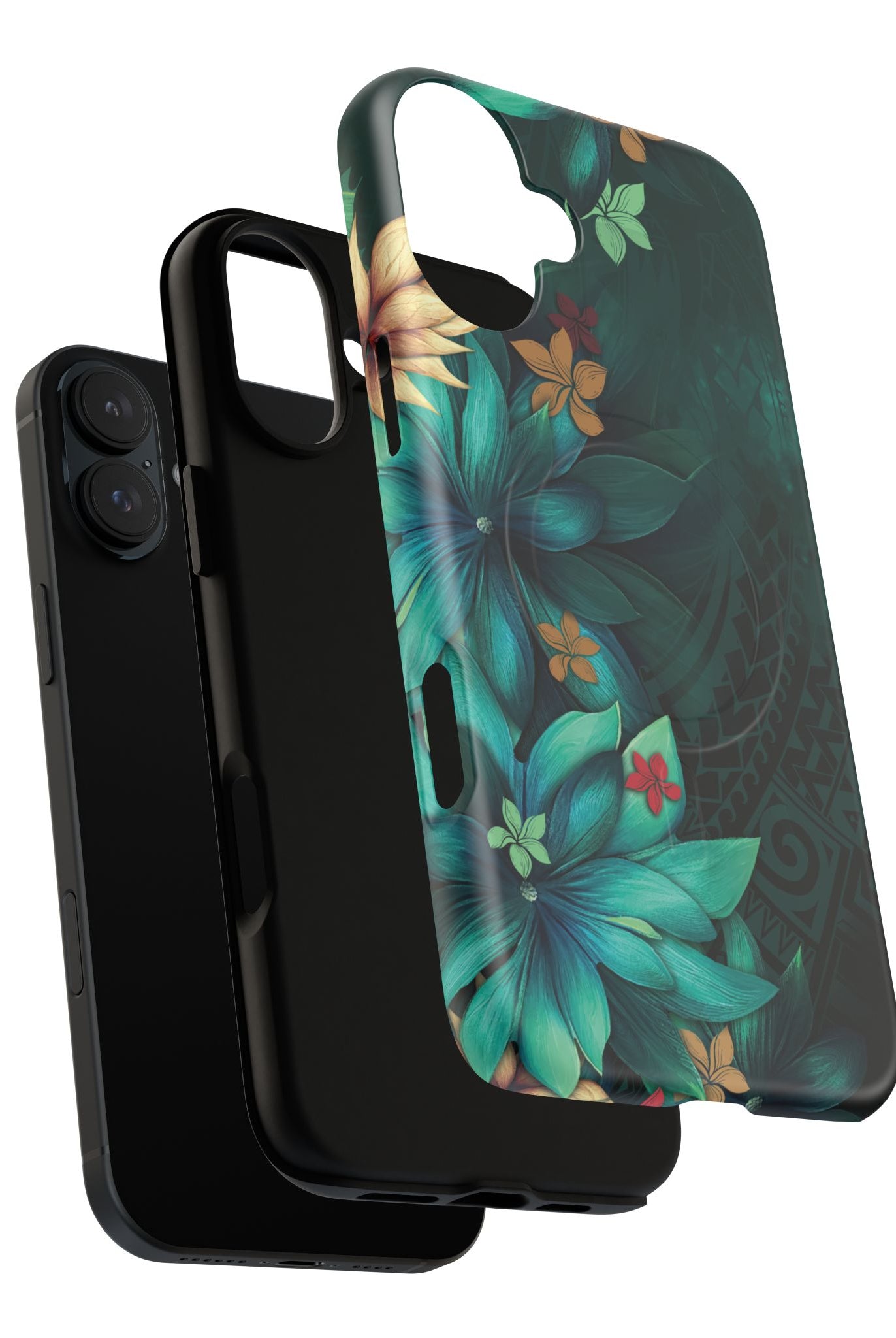 Aloha Whispers MagSafe iPhone Case Detail View - Hawaiian Abstract Green Floral Polynesian Design Close Up - The Local Banyan