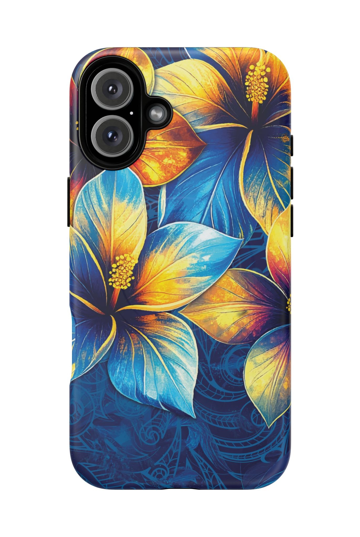 Pua La MagSafe iPhone Case iPhone 16 Plus Matte - Hawaiian Golden Hibiscus Sun Flower Sapphire Design - The Local Banyan
