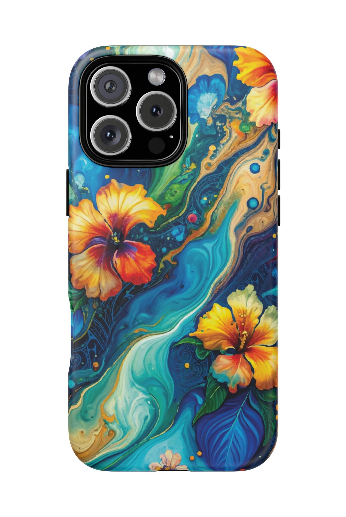 Aloalo Drift MagSafe iPhone Case iPhone 16 Pro Max Matte - Hawaiian Hibiscus Teal Ocean Wave Design - The Local Banyan