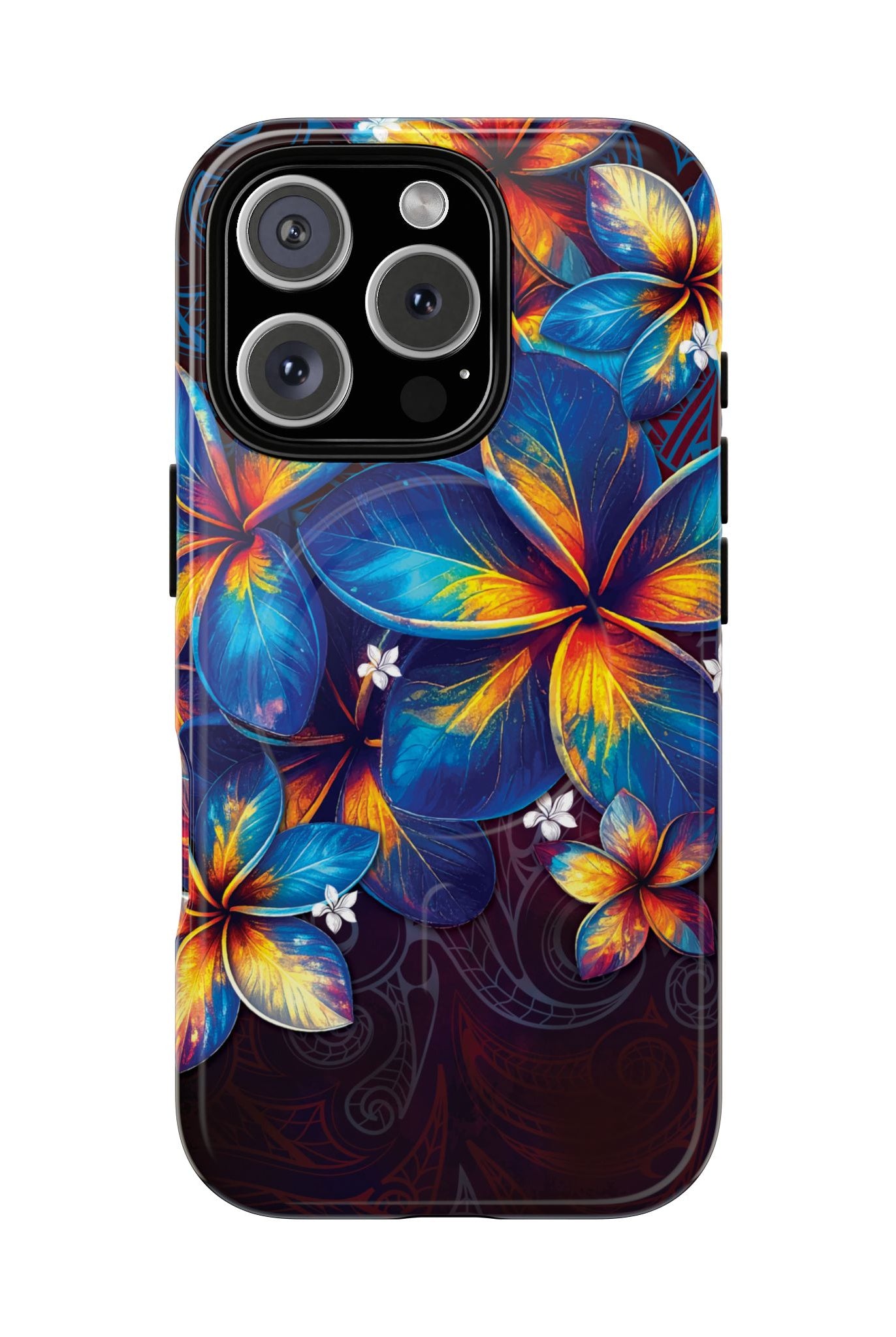 Nohea Twilight MagSafe iPhone Case iPhone 16 Pro Glossy - Hawaiian Blue Orange Plumeria Twilight Design - The Local Banyan