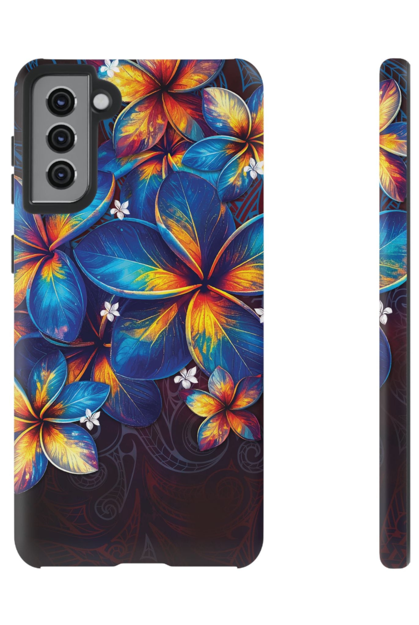 Nohea Twilight Tough Samsung Galaxy Case Samsung Galaxy S21 Plus Matte - Hawaiian Blue Orange Plumeria Twilight Design - The Local Banyan
